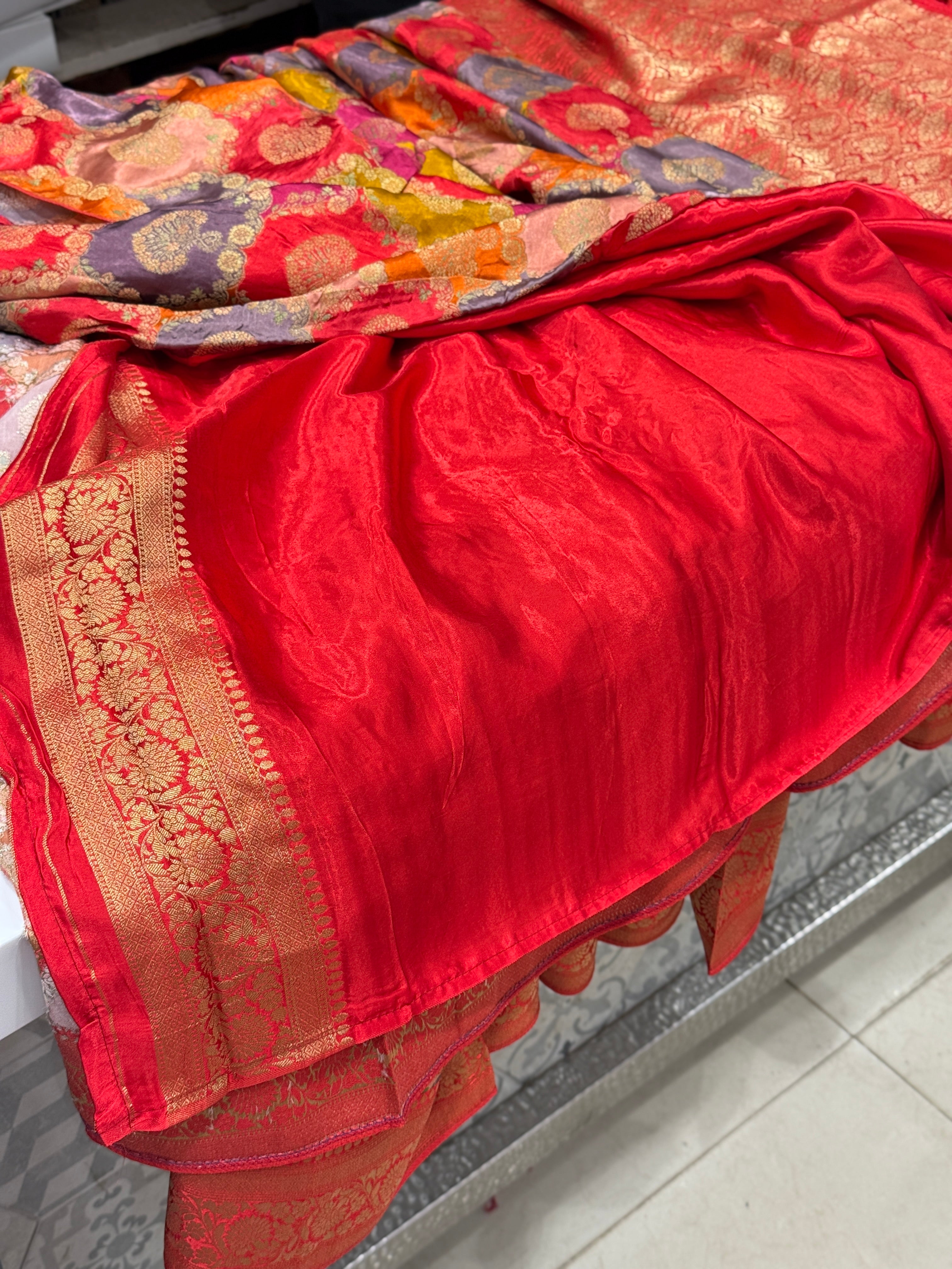 Yellow Rani Butta Banarasi Modal Satin Rangkat Saree