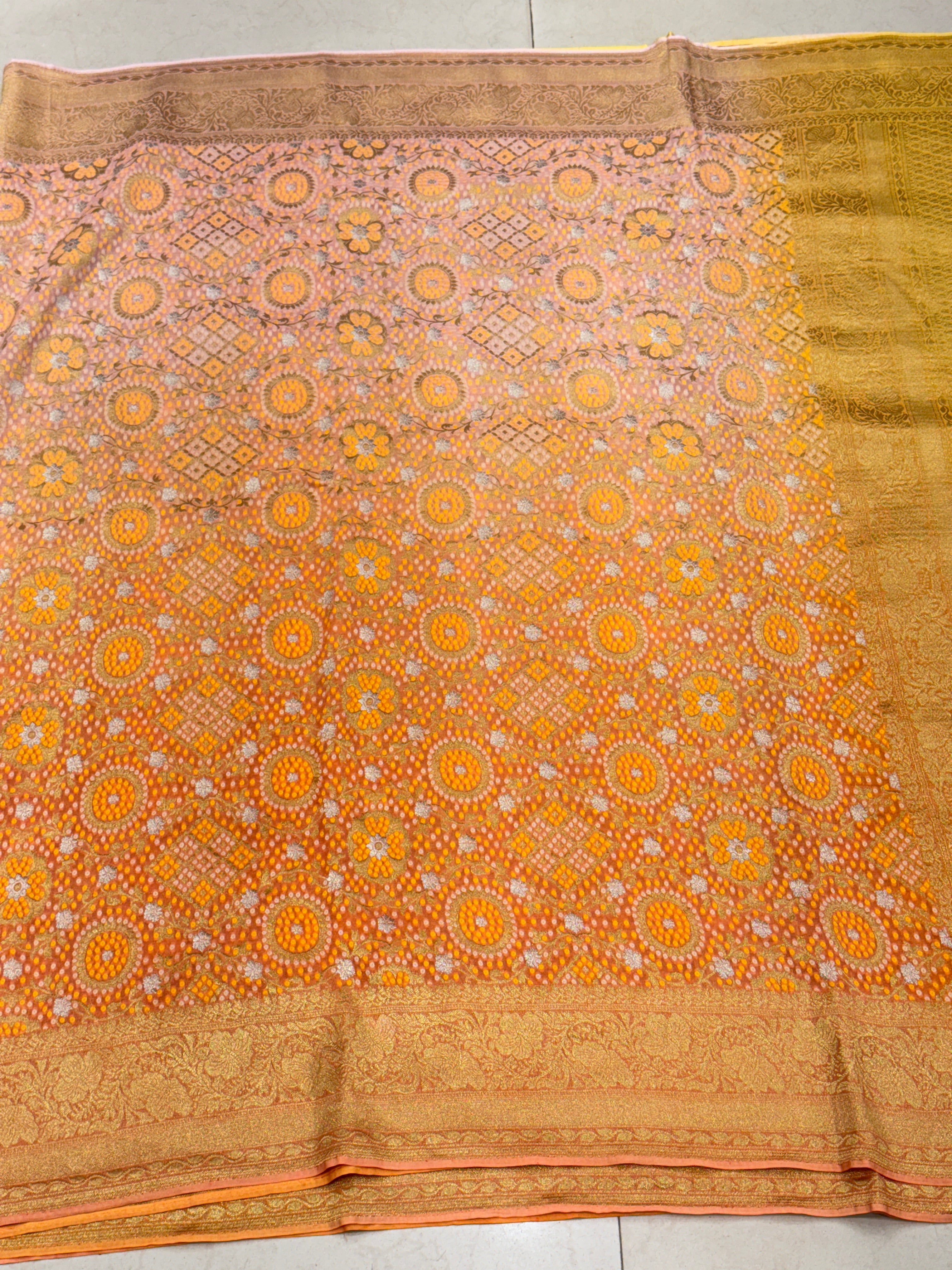 Orange Shaded Woven Bandhej Georgette Banarasi Saree