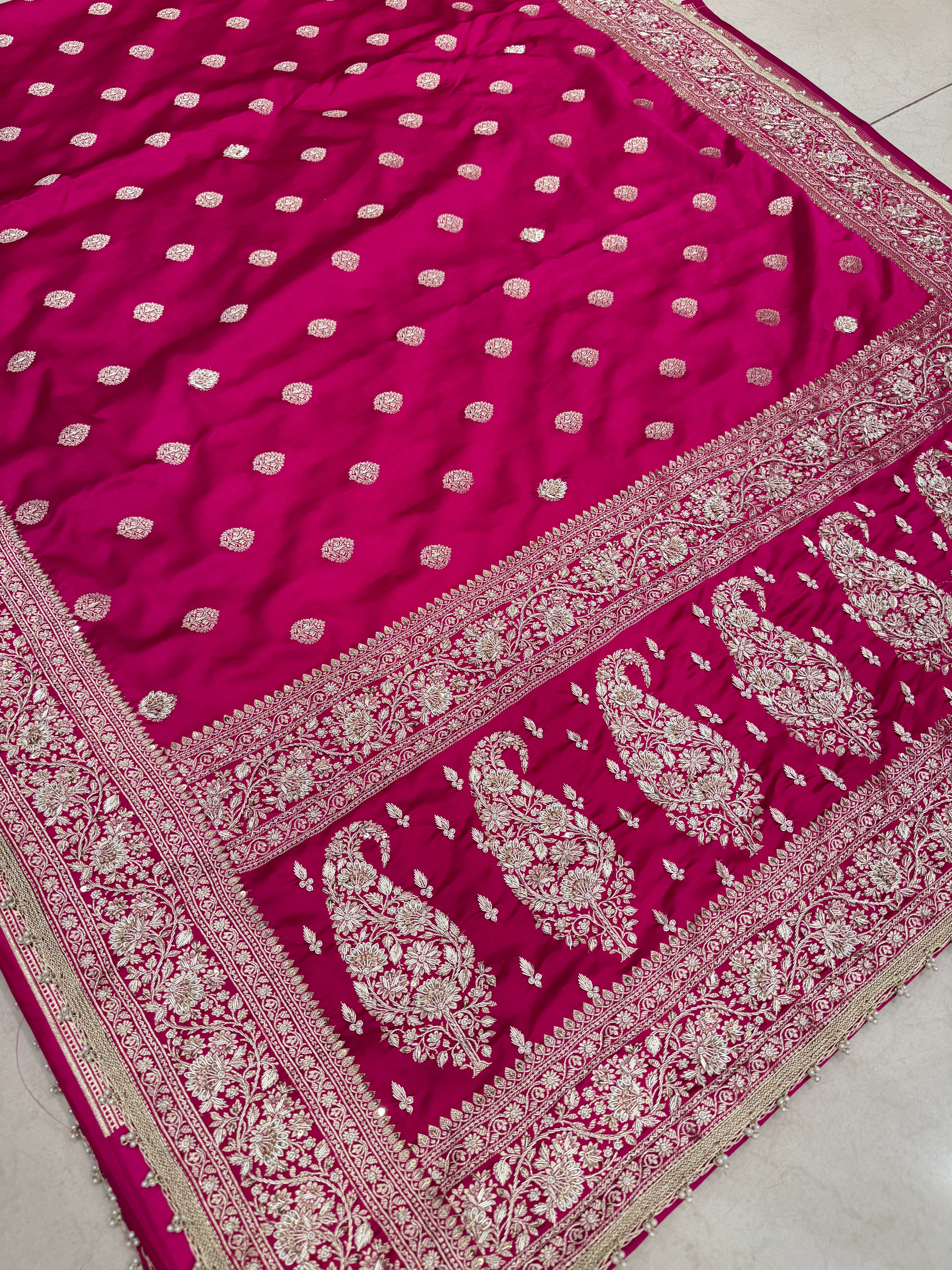 Rani Pink Banarasi Zardosi Knot Embroidery Saree
