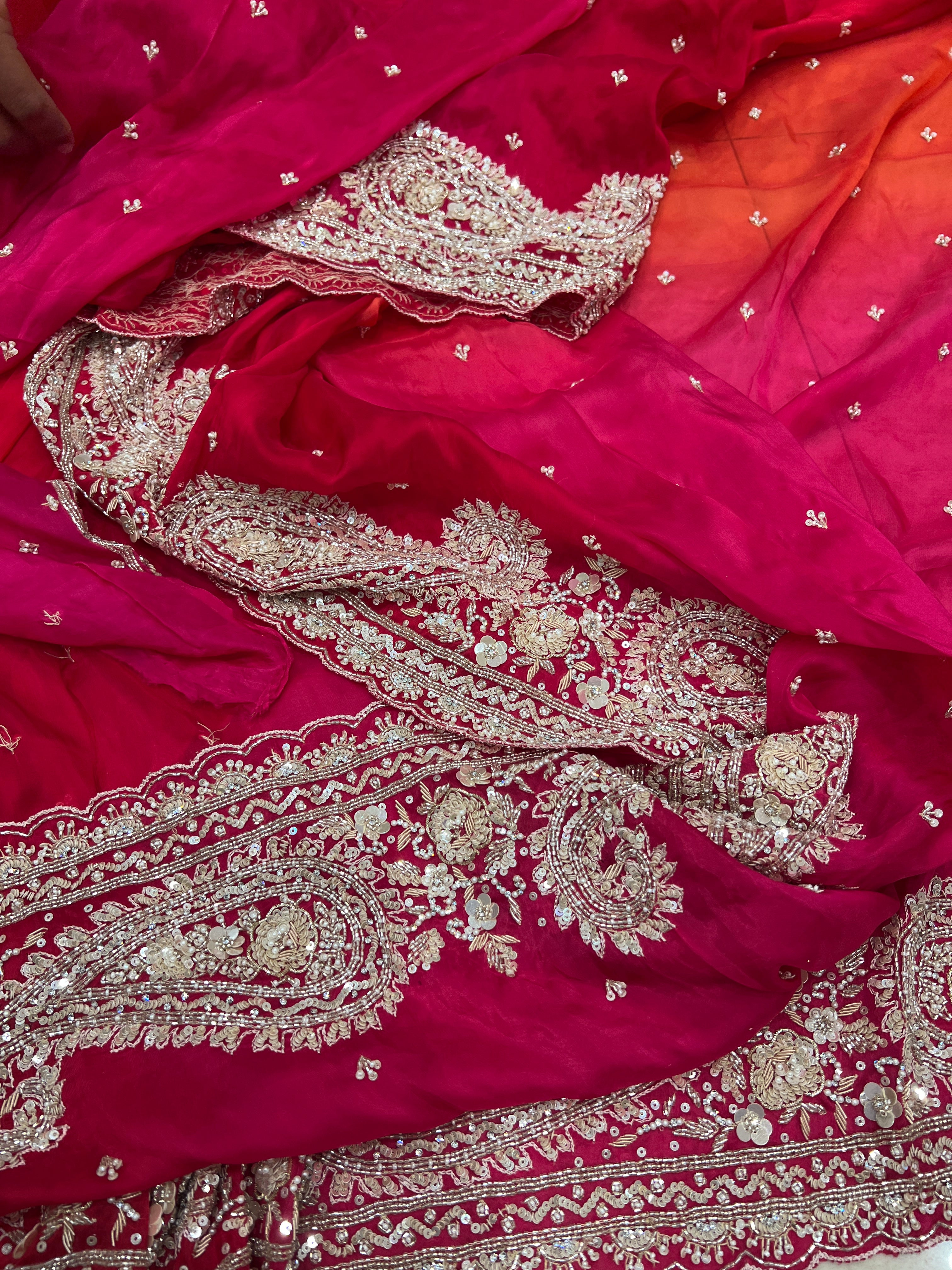 Shaded Satin Organza Hand Embroidery Saree
