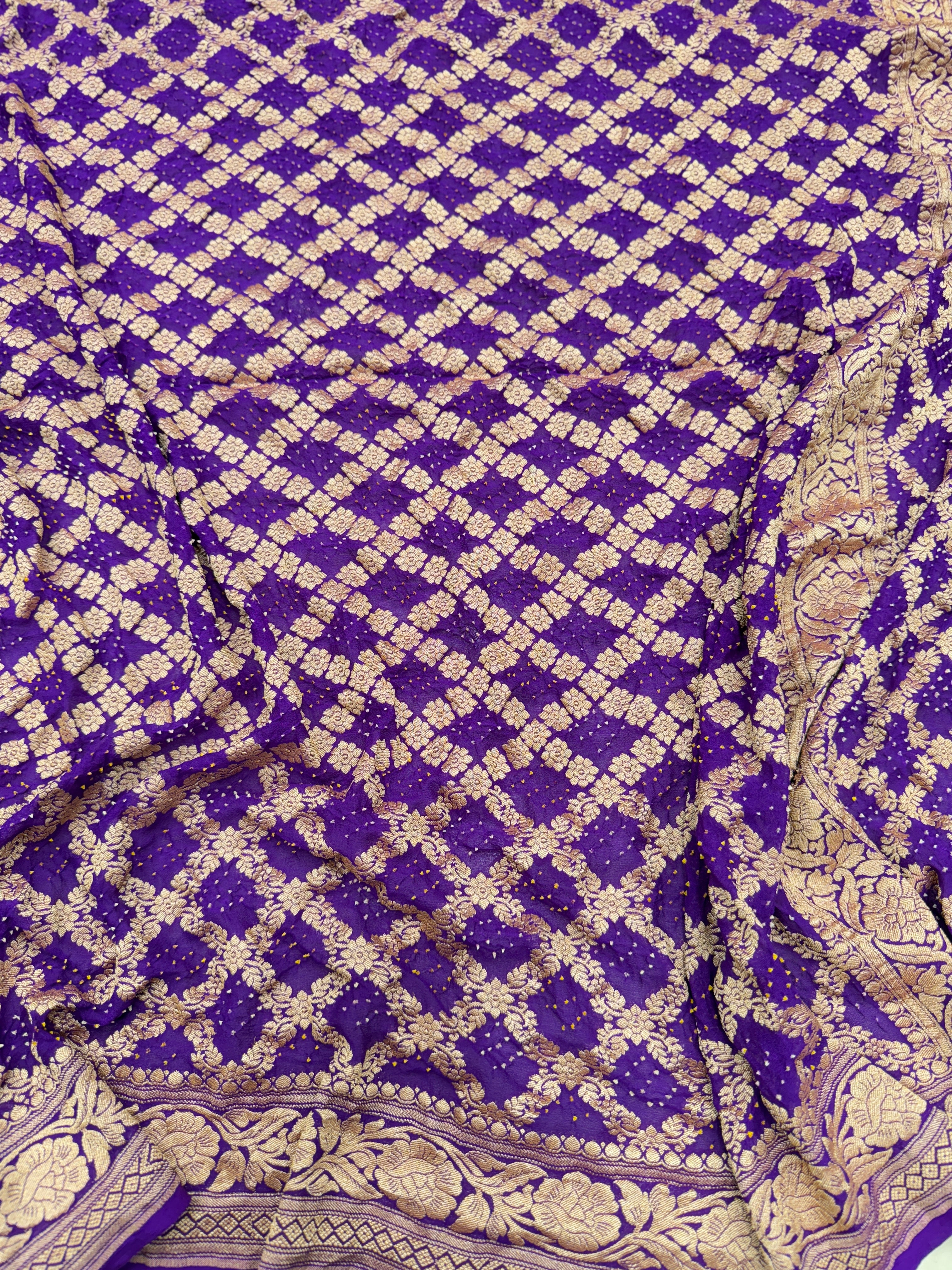 Violet Georgette Handloom Bandhej Bandhini Saree