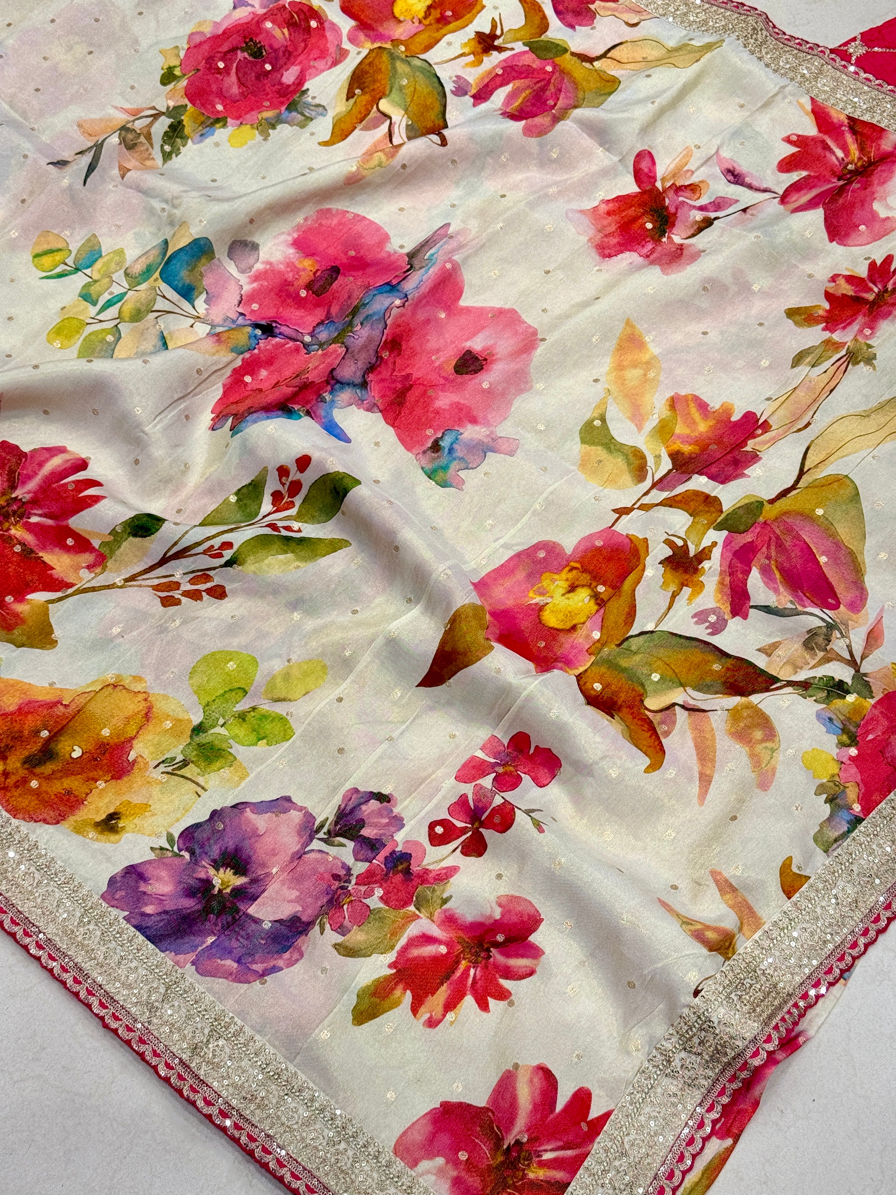Beige Printed Crepe Tissue Sabyasachi Inspired Border Saree