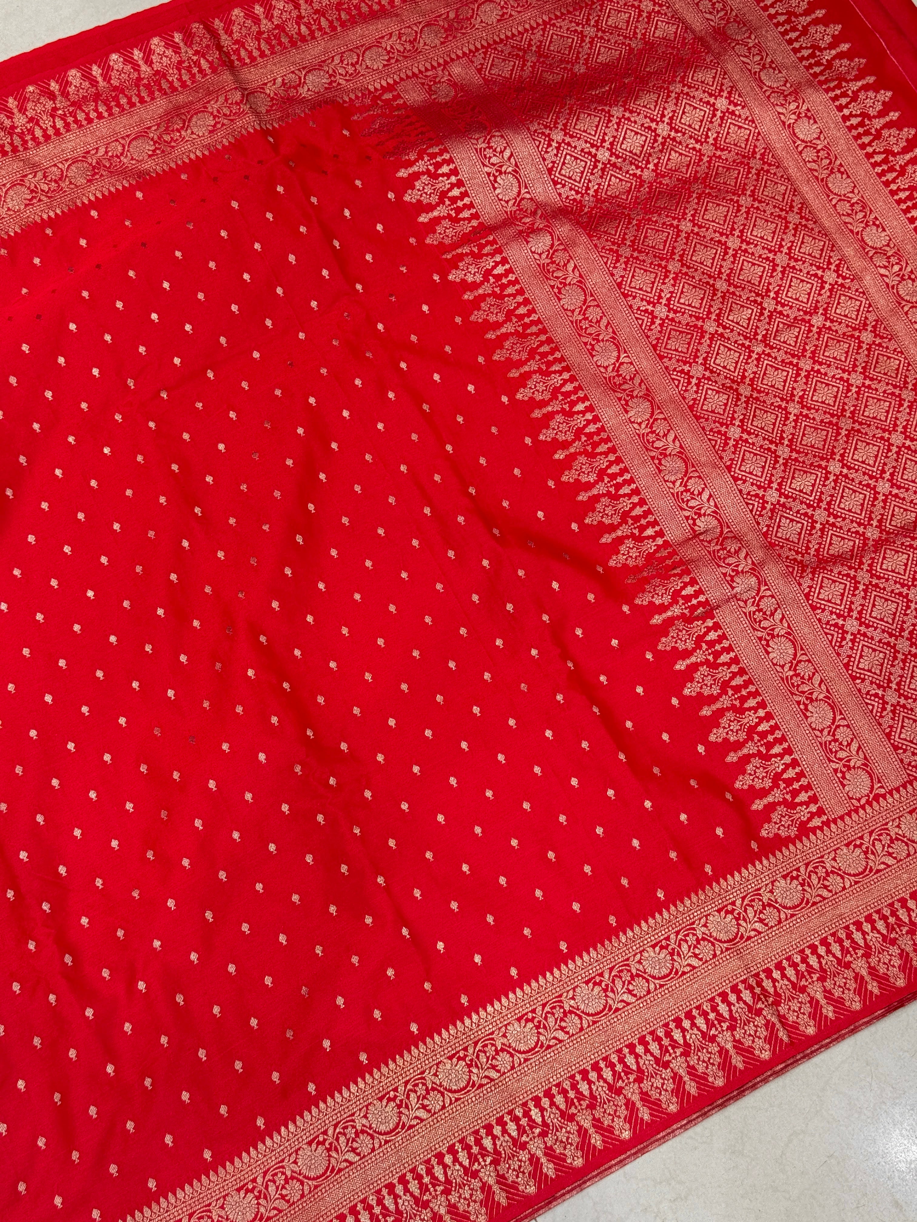 Red Banarasi Silk Small Butti Saree
