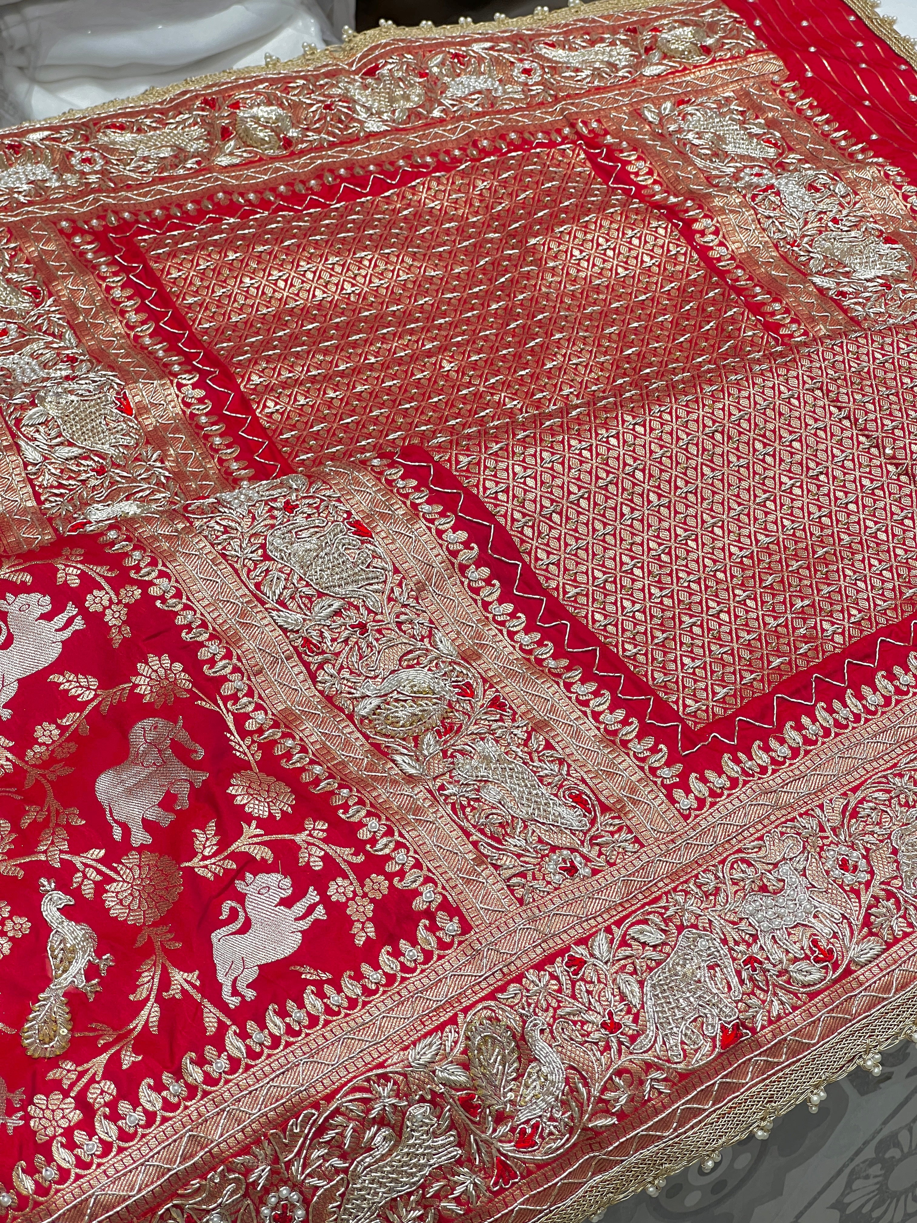 Red Banarasi Shikara Zardosi Saree