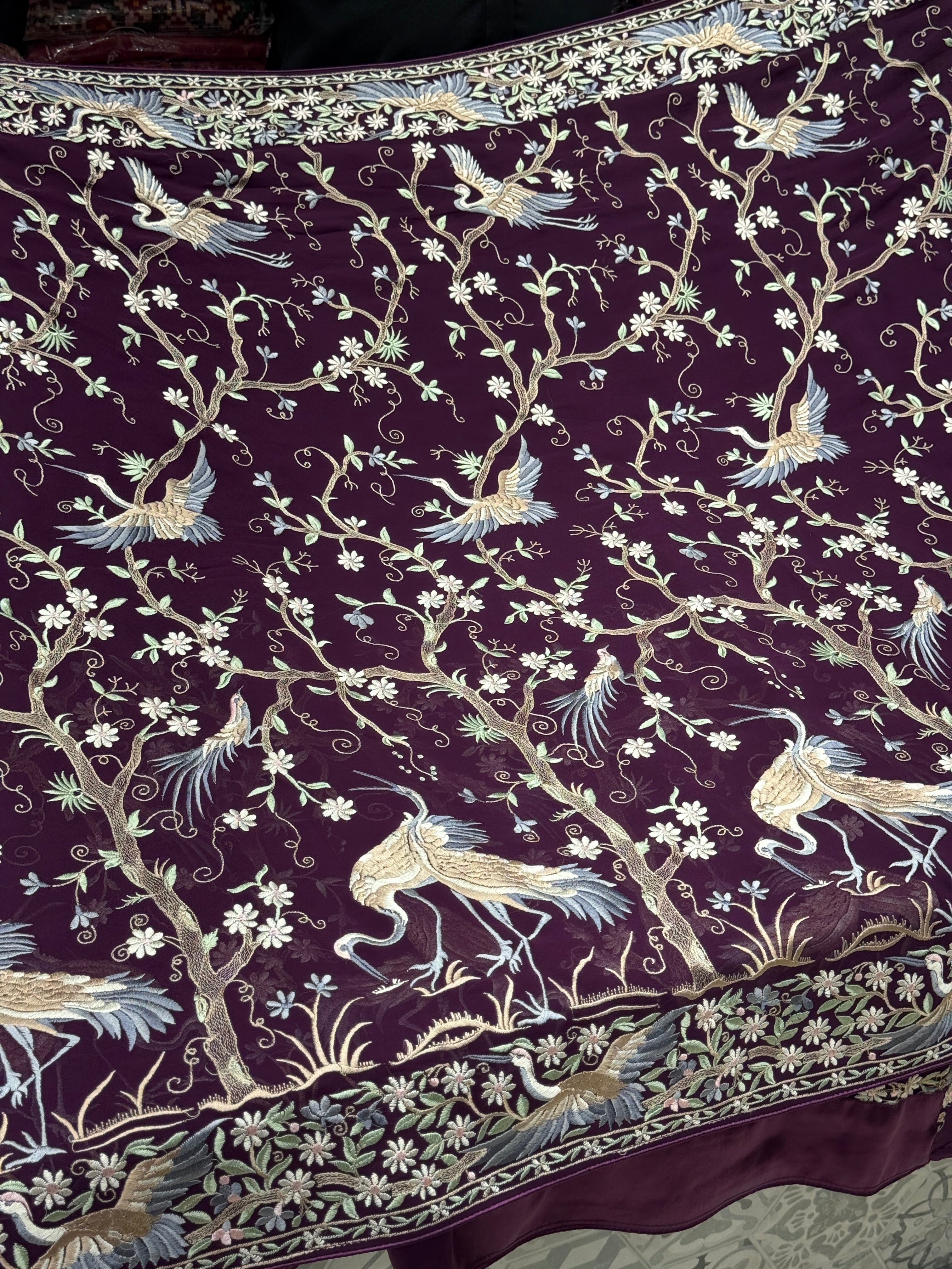 Wine Tree Of Life Flamingo Parsi Gara Saree