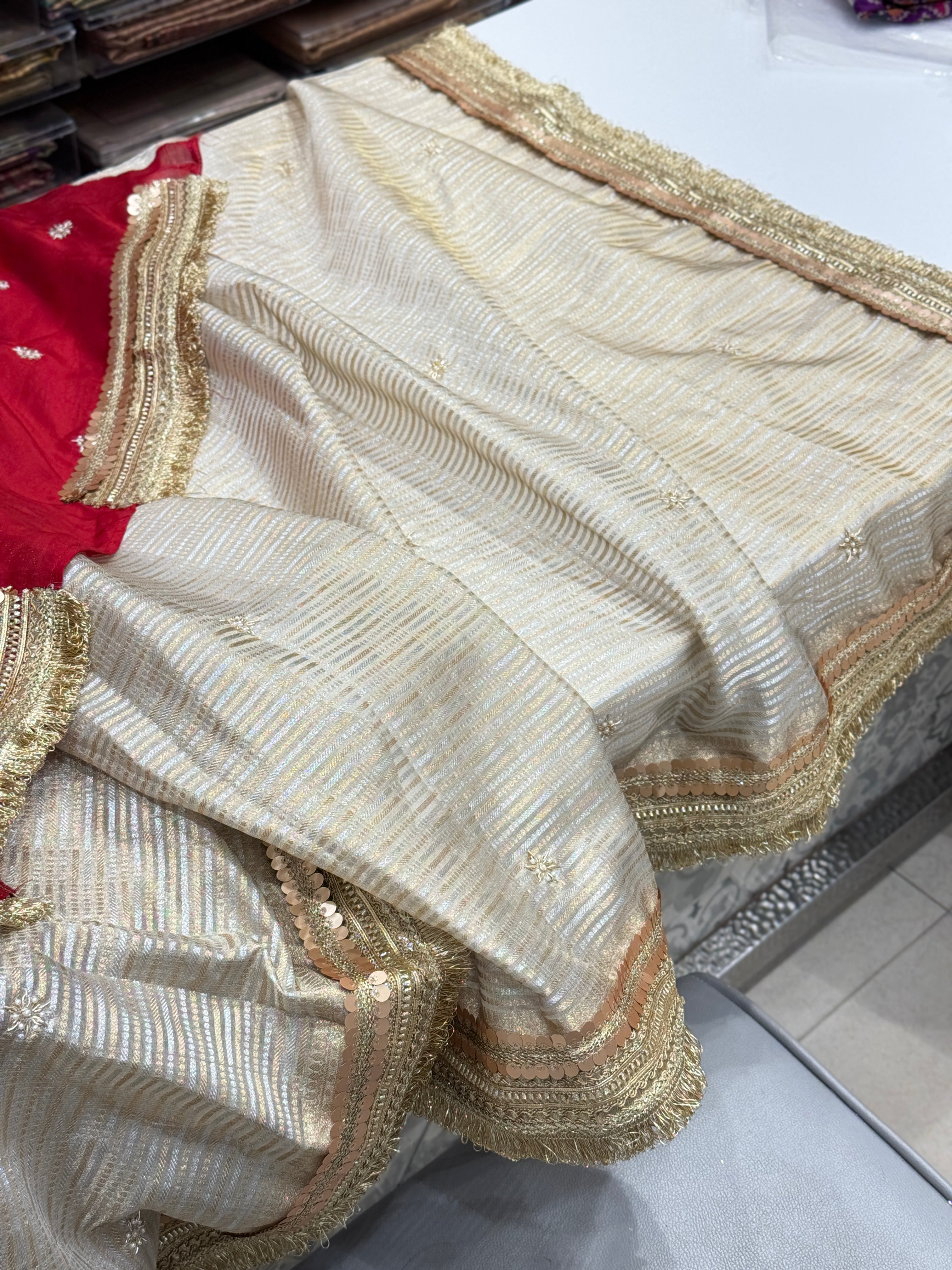 Tissue Sitara Buttis Contrast Blouse Hand Embroidery Saree