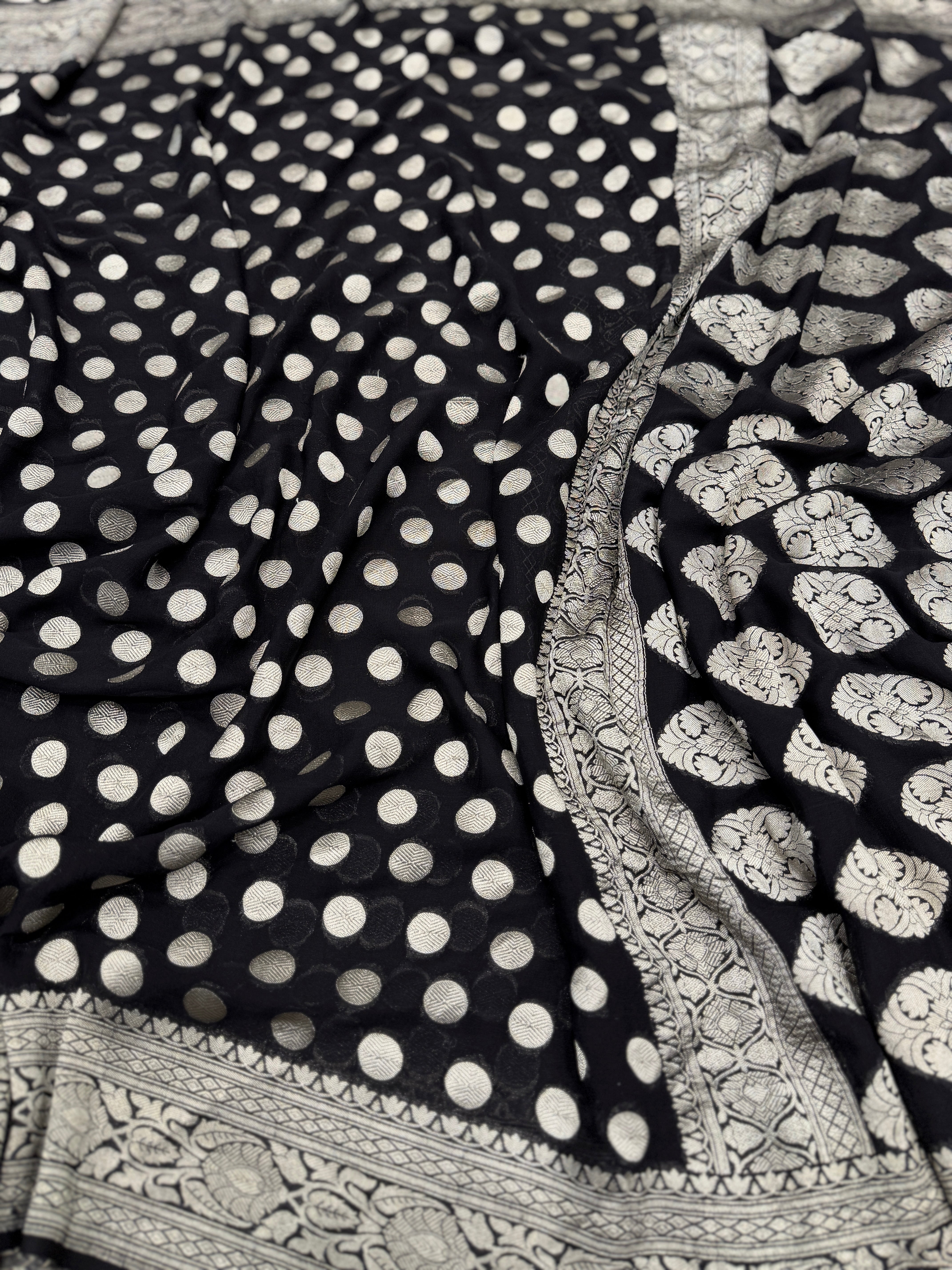 Black Dollar Buttis Handloom Banarasi Khaddi Georgette Saree