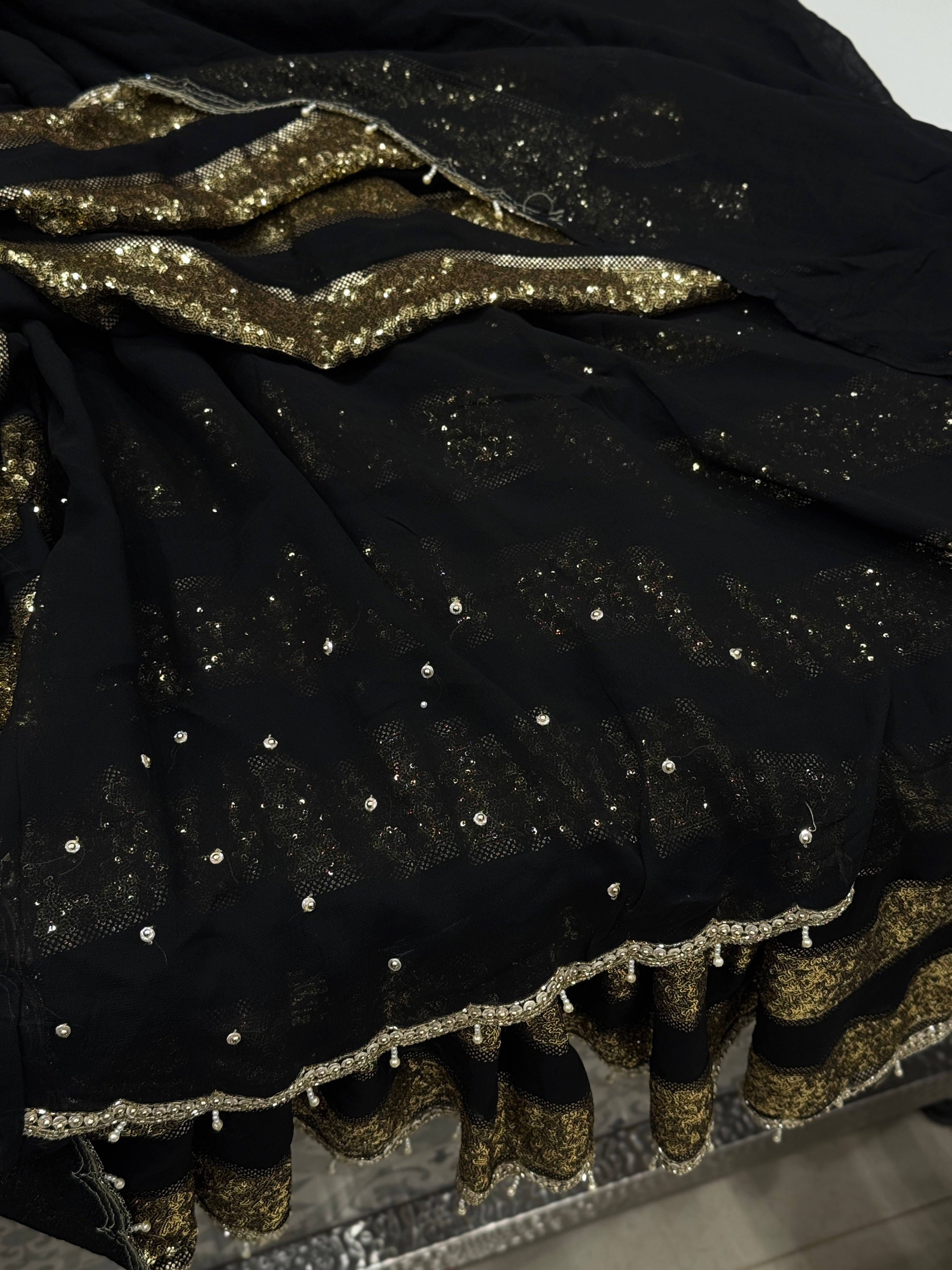 Black Georgette Sequin Contemporary Saree