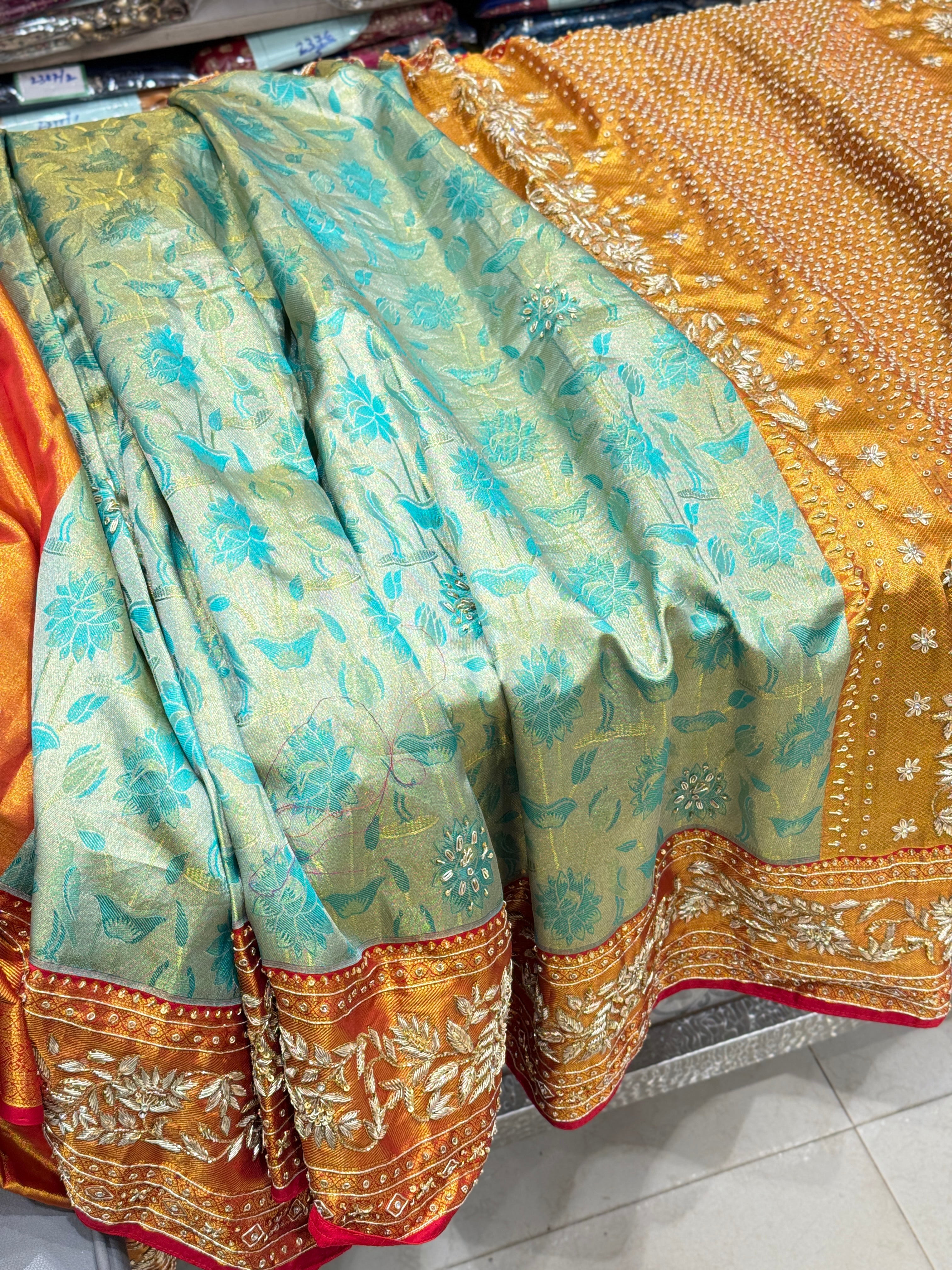Sea Green Kanjivaram Hand Embroidery Zardosi Saree