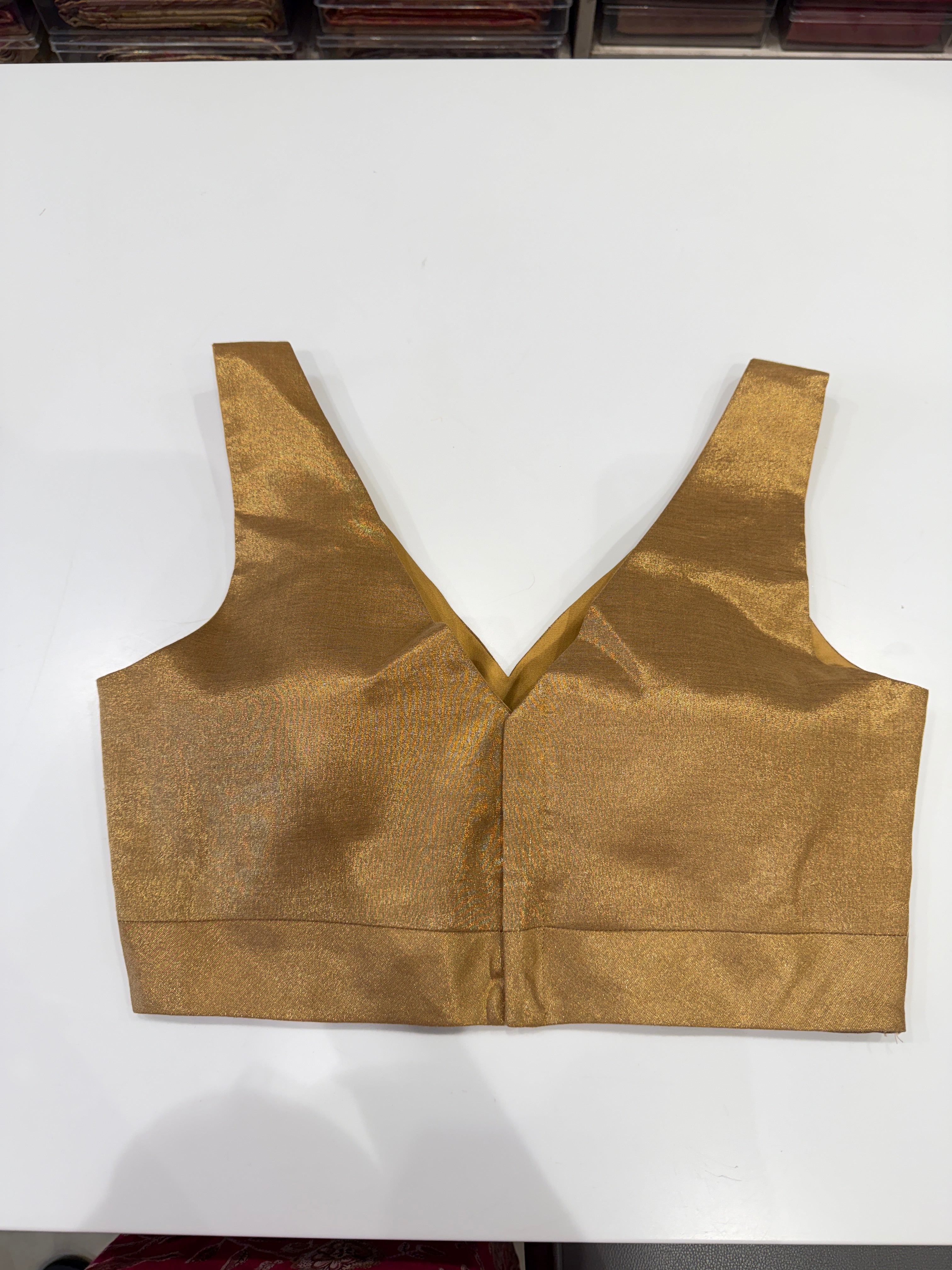 Golden Tissue Silk Sleeveless Ready Blouse