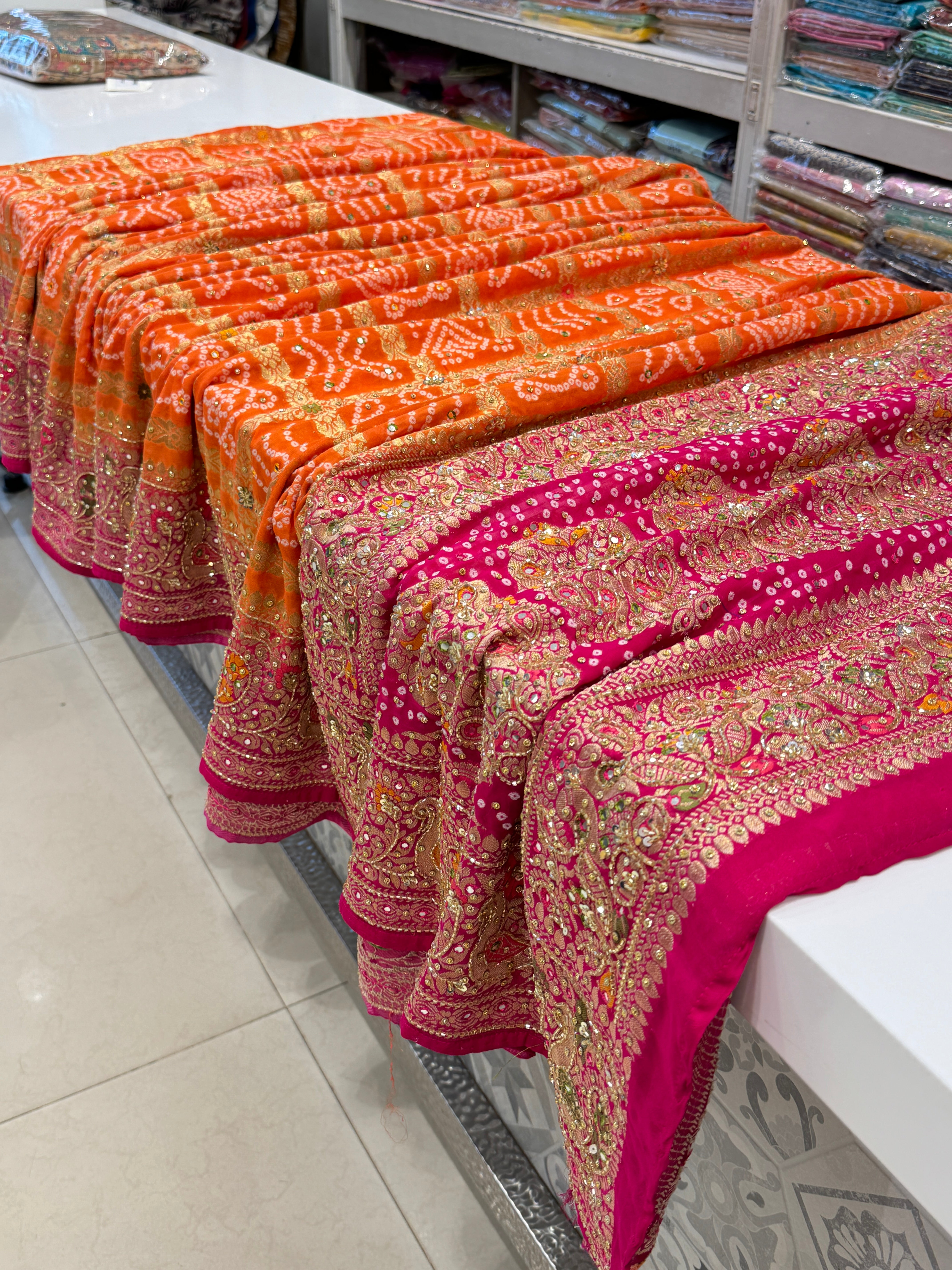 Orange Rani Gharchola Embroidery Saree