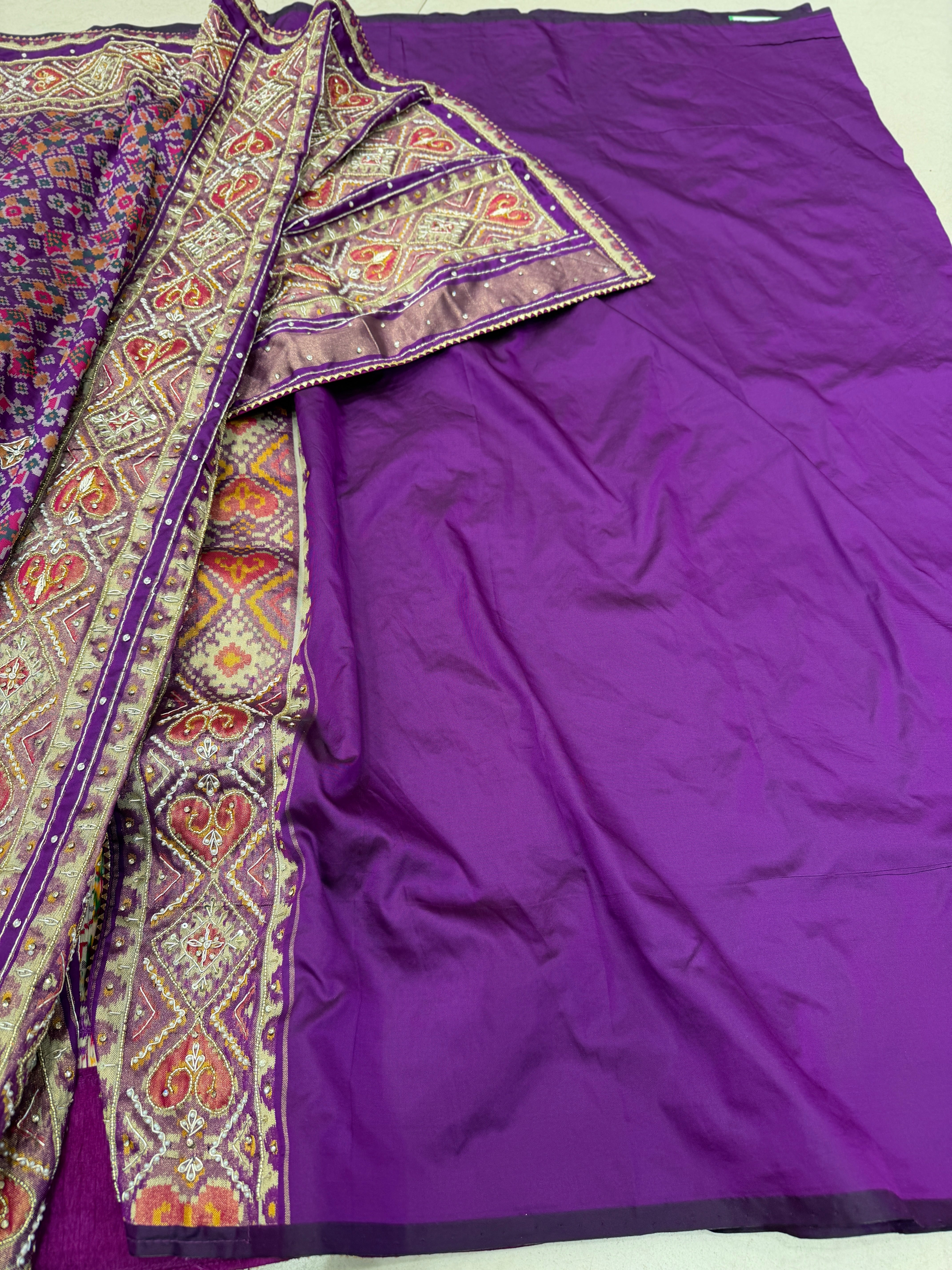 Violet Manek Chowk Hand Embroidery Patola Saree