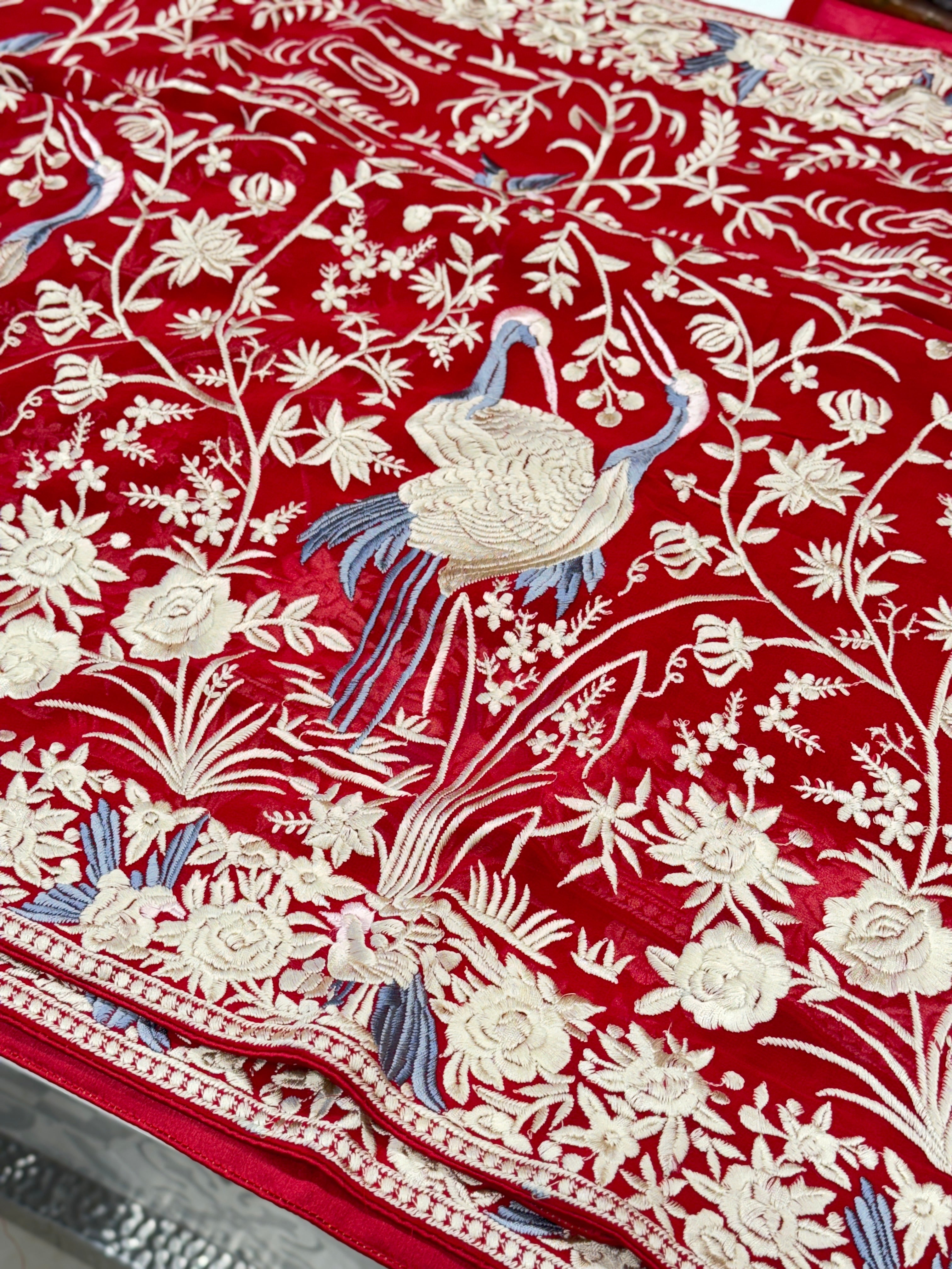 Red Georgette Flamingo Parsi Gara Saree