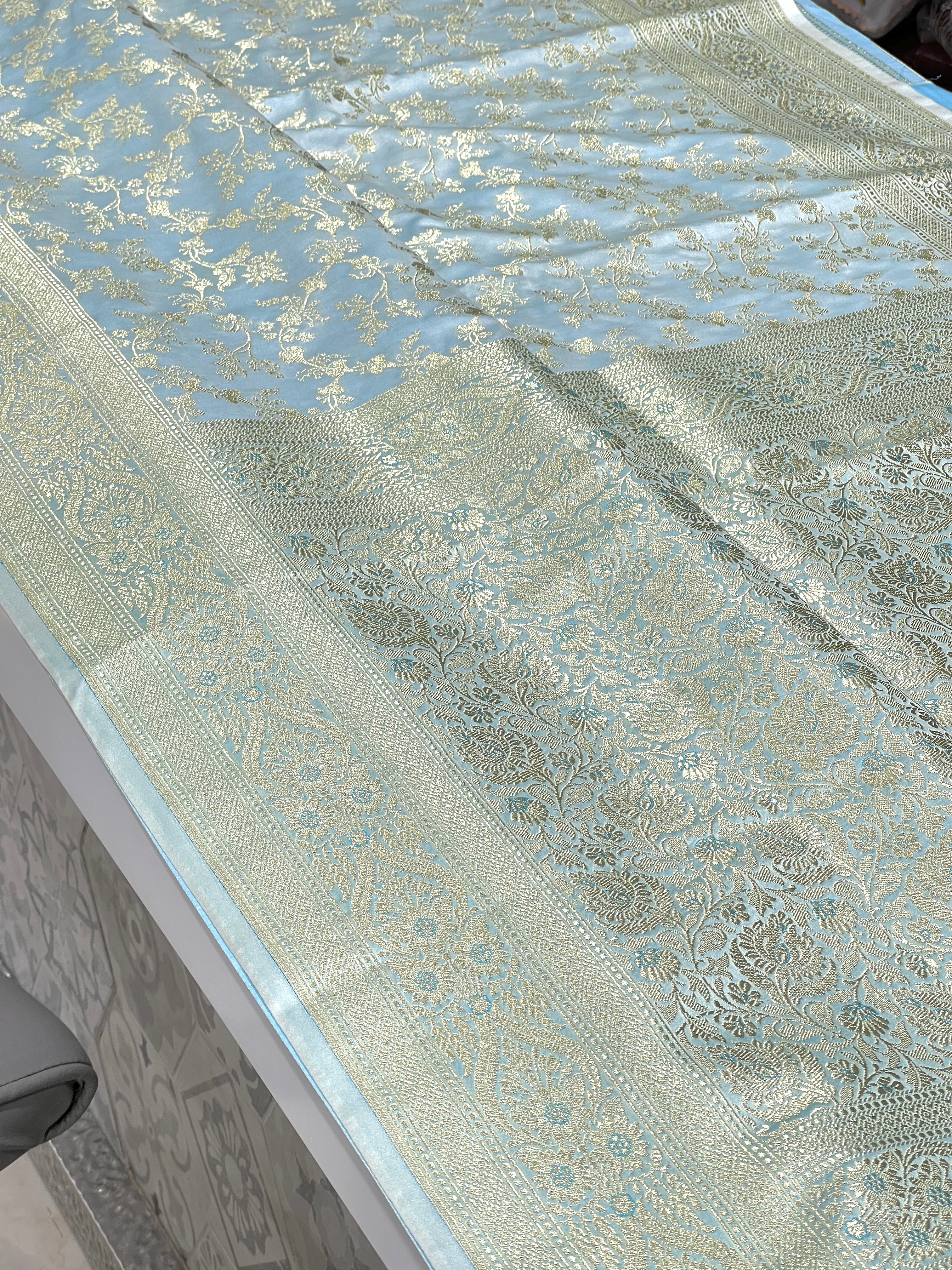 Blue Banarasi Silk Bloom Border Saree