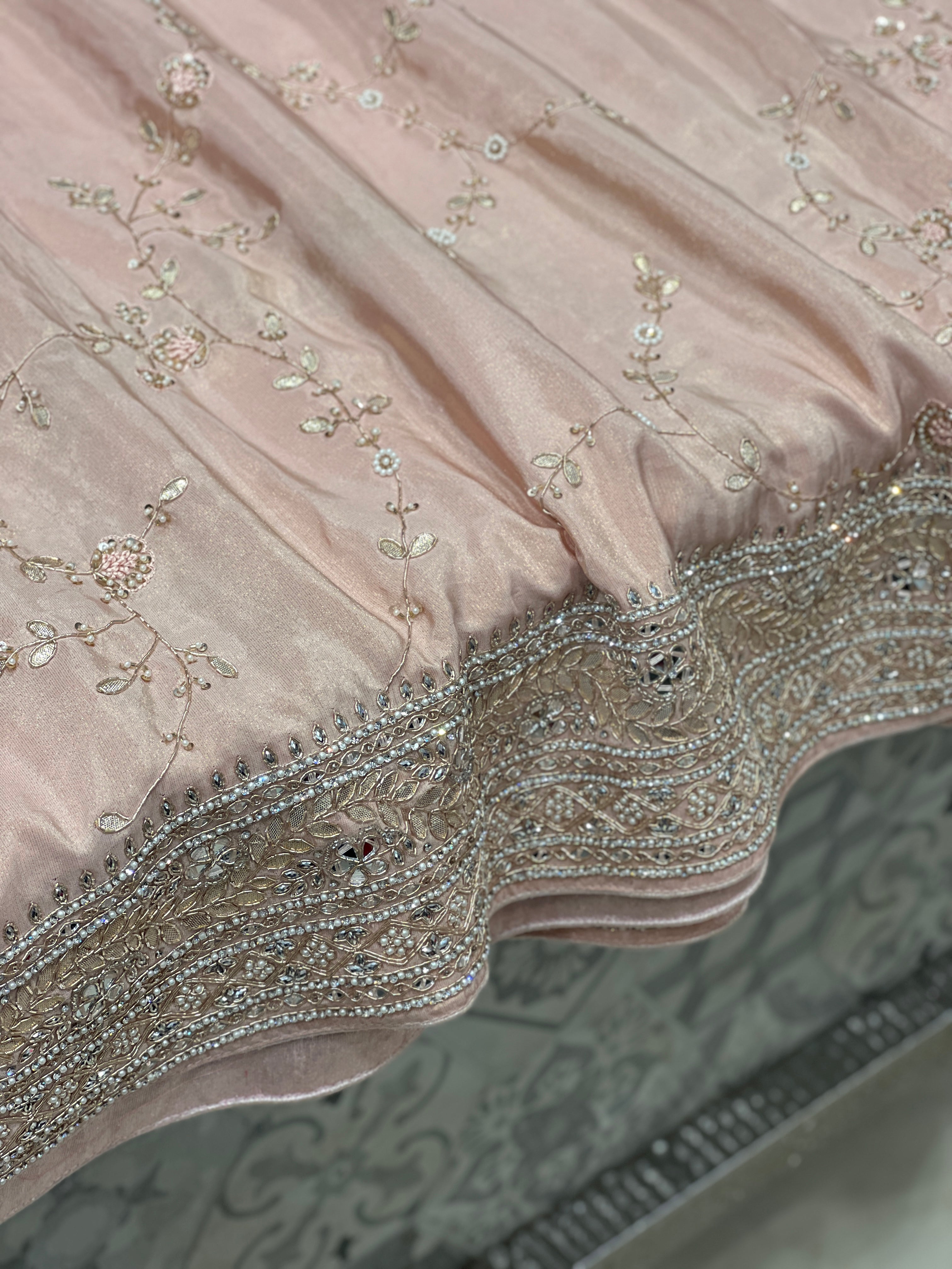 Pink Tissue Hand Embroidery Jaal Saree