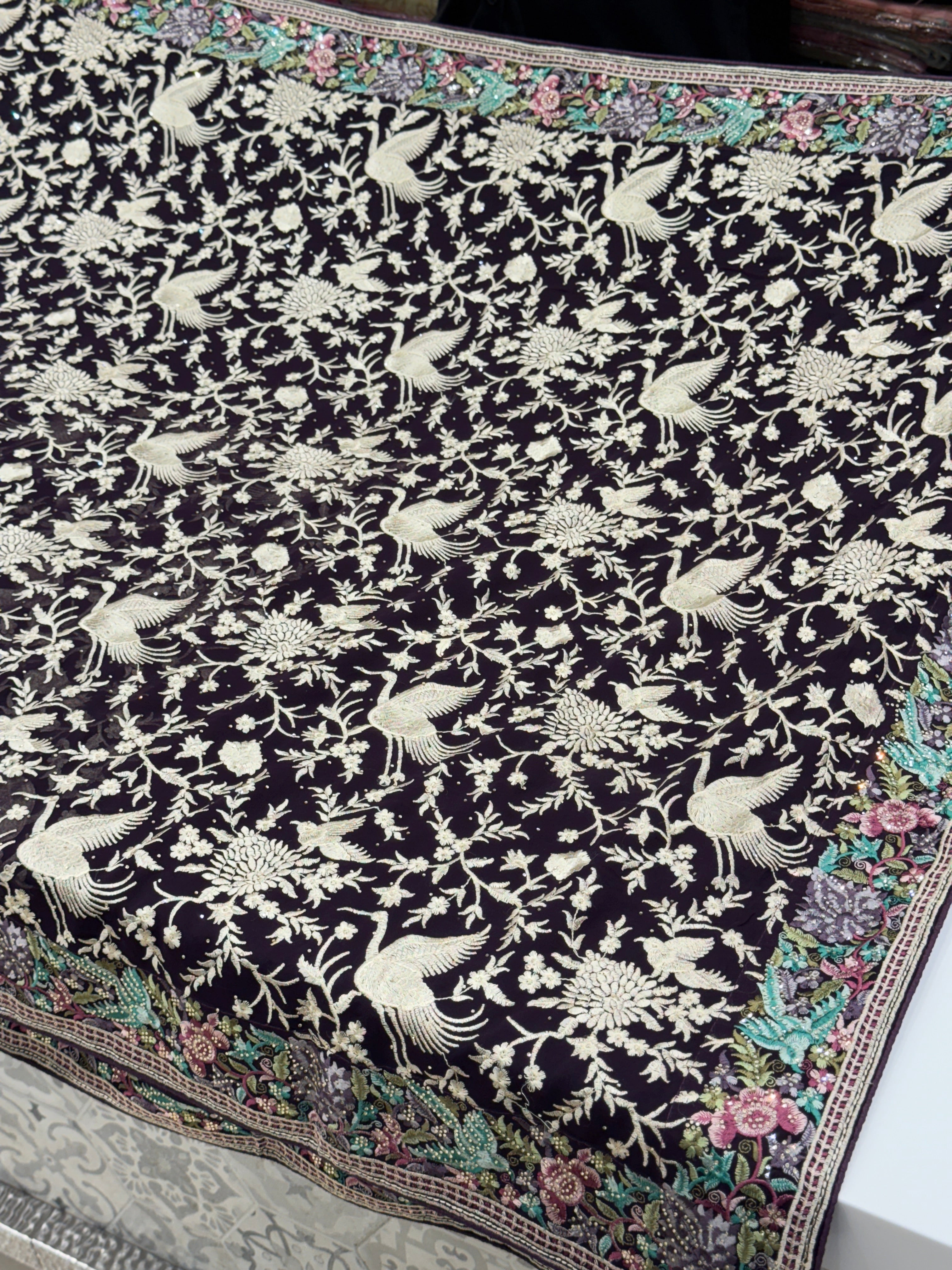 Black Parsi Gara Saree with Stone Work Resham Embroidery