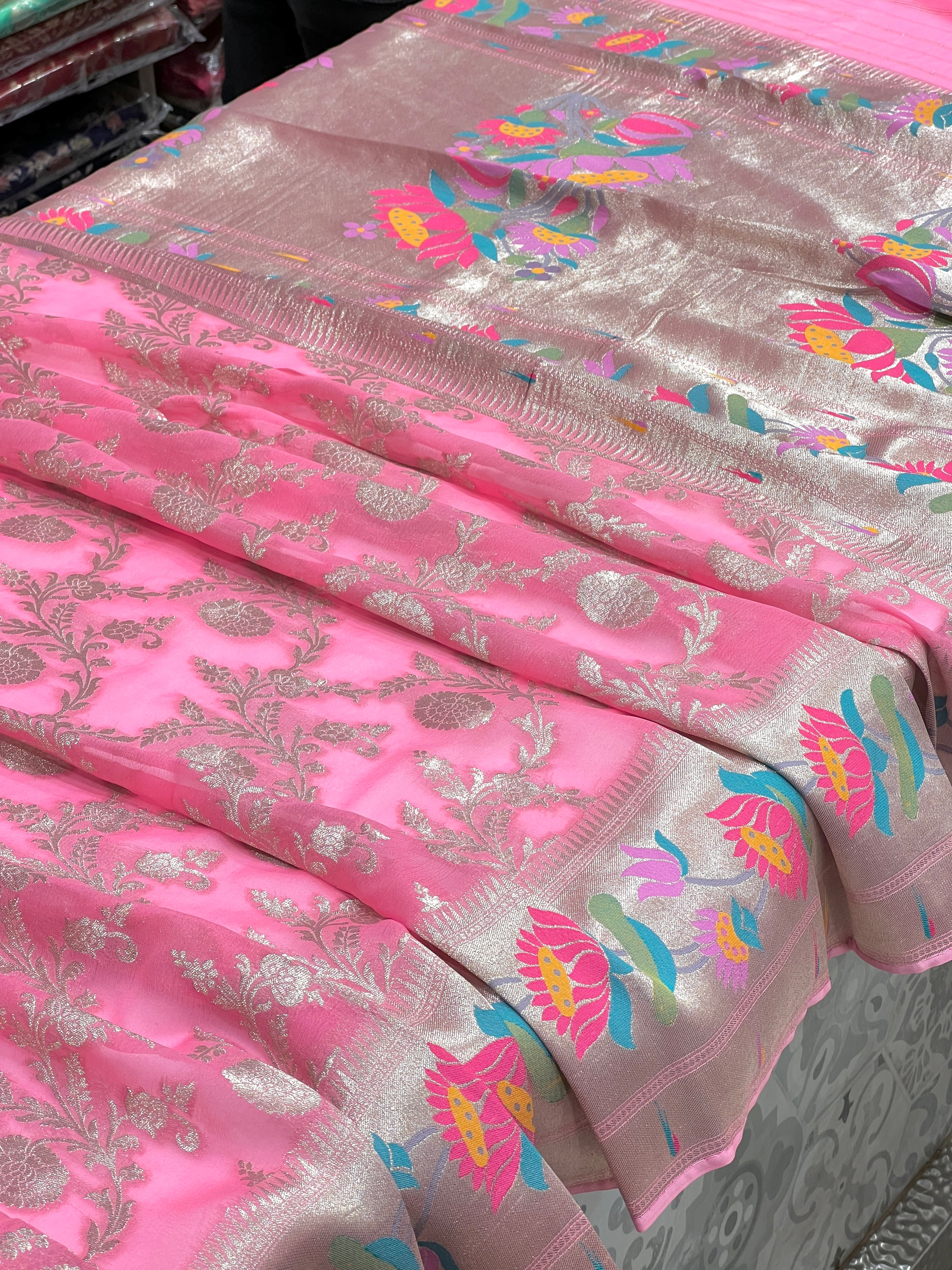 Pink Georgette Paithani