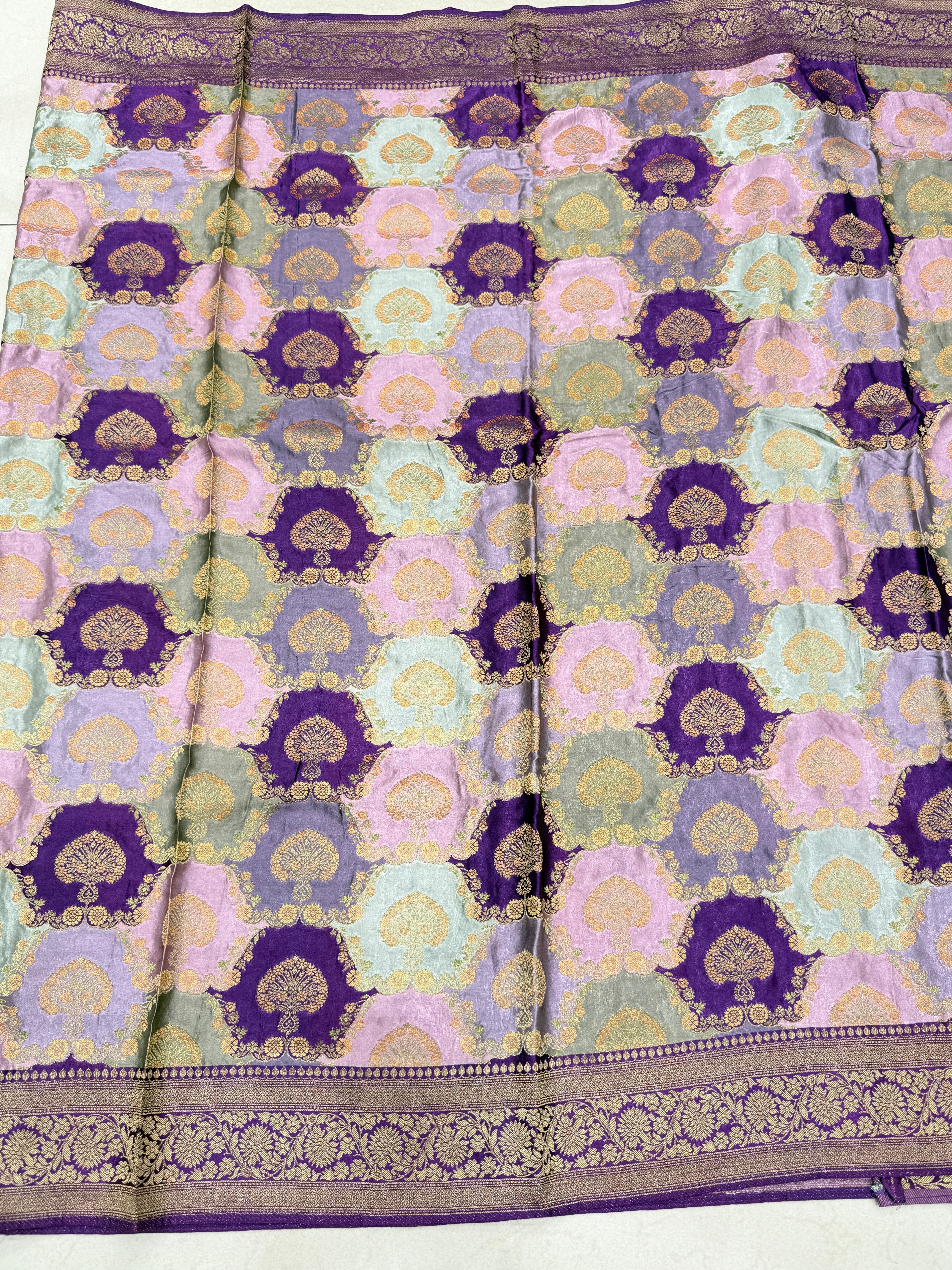 Violet Butta Banarasi Modal Satin Rangkat Saree