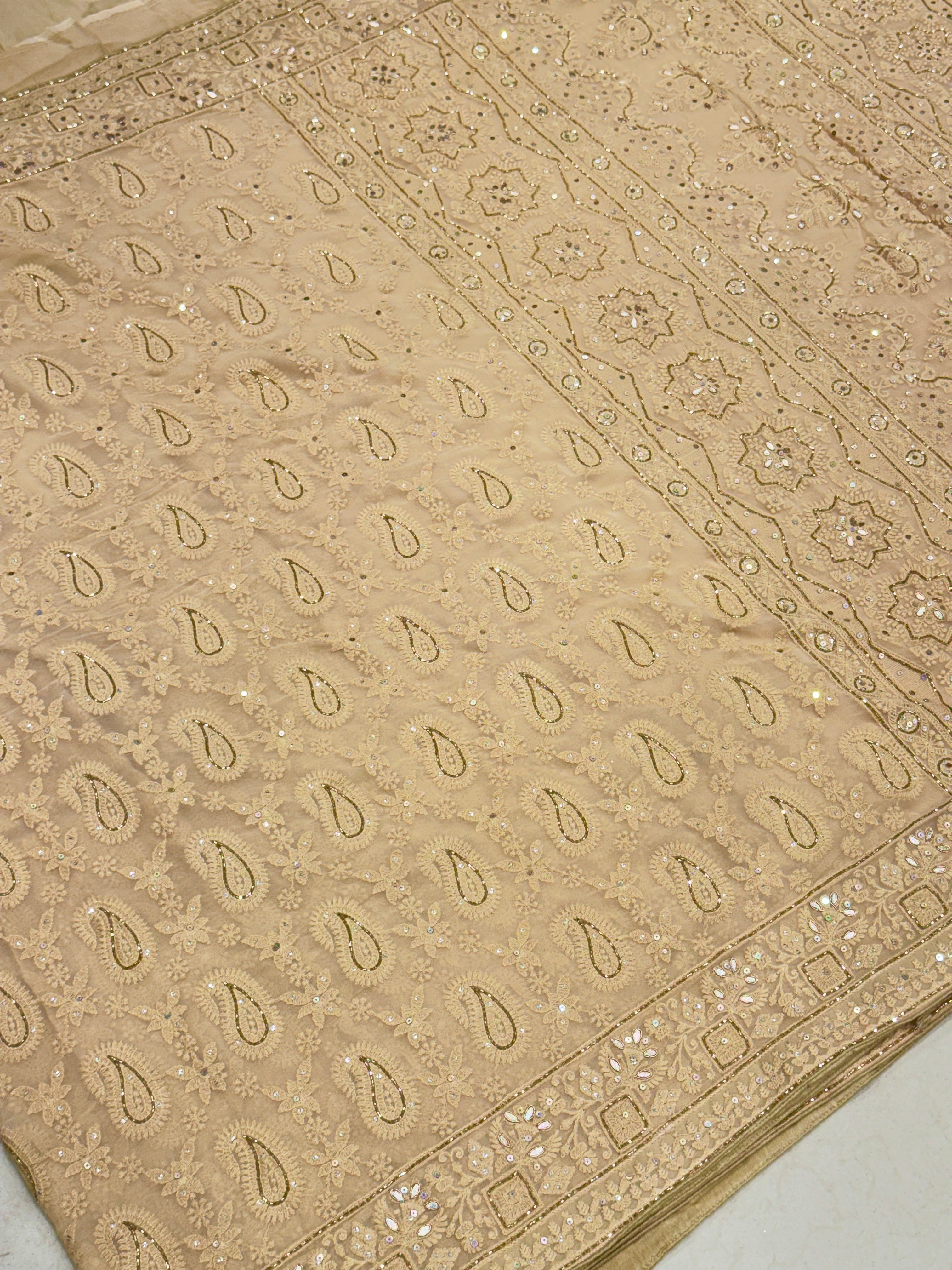 Golden Chikankari on Georgette with Cutdana Hand Embroidery