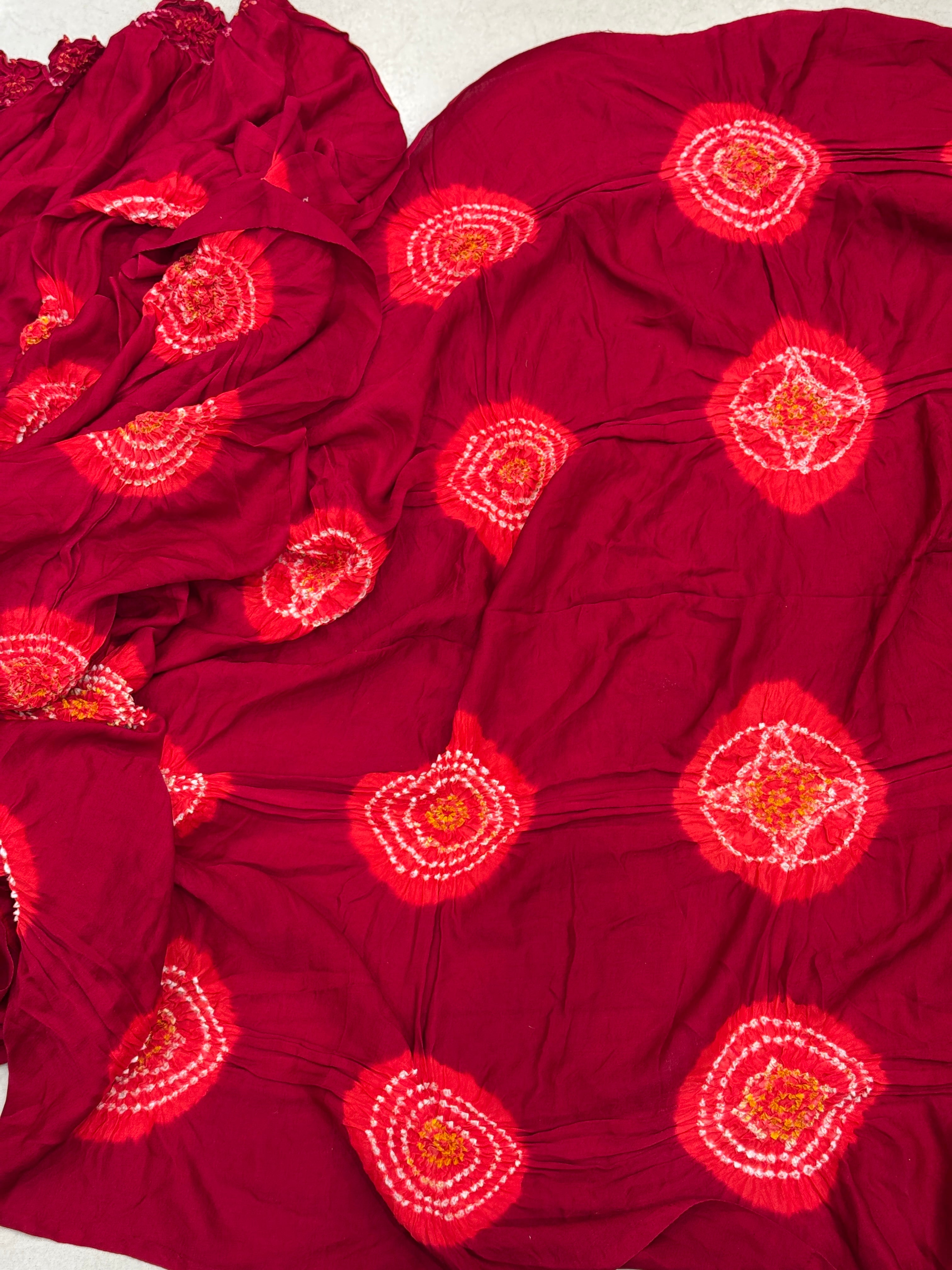 Maroon Gajji Silk Bandhej Bandhini Saree
