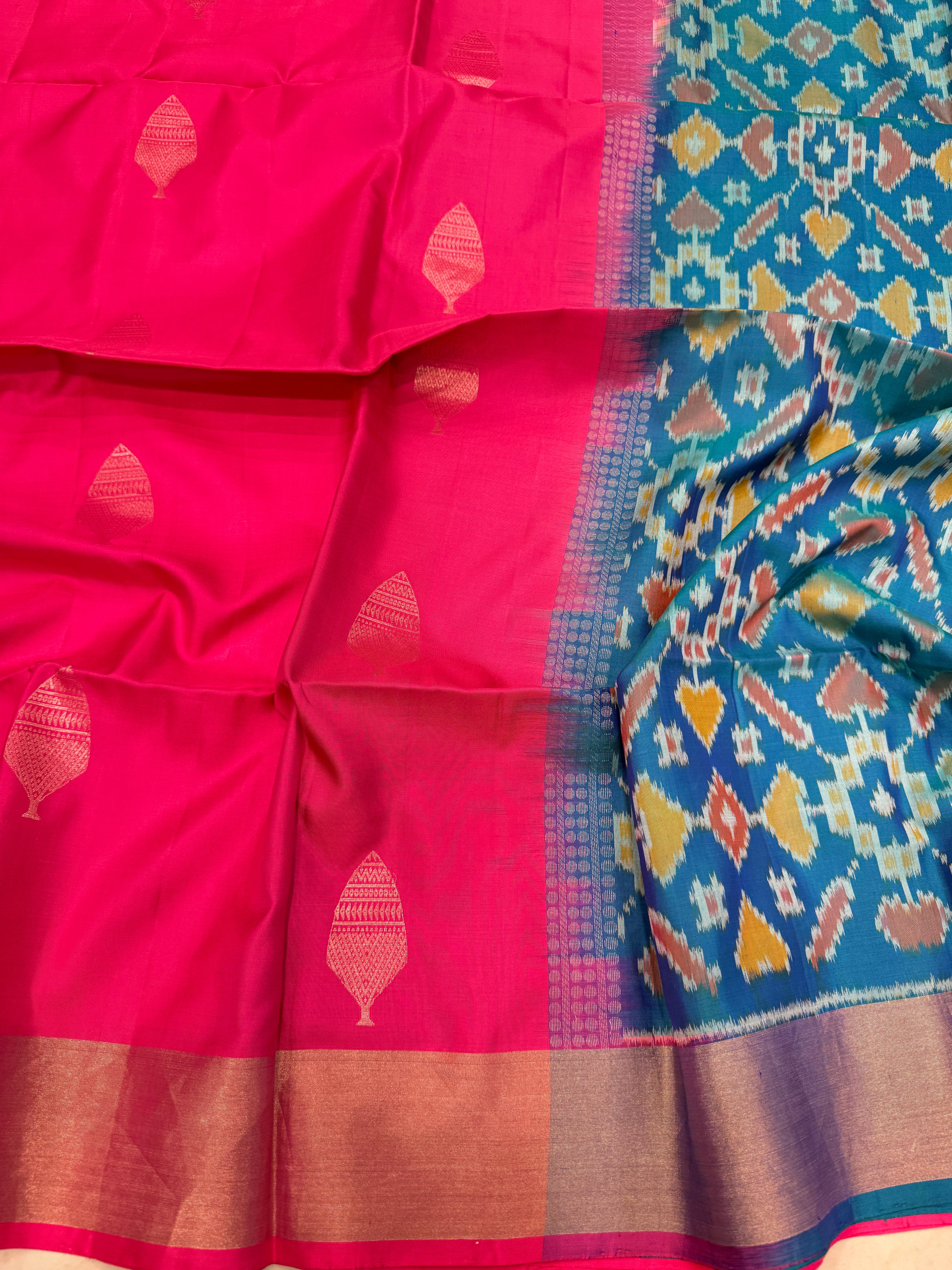 Rani x Blue Pochampally Ikat Silk Patola Saree