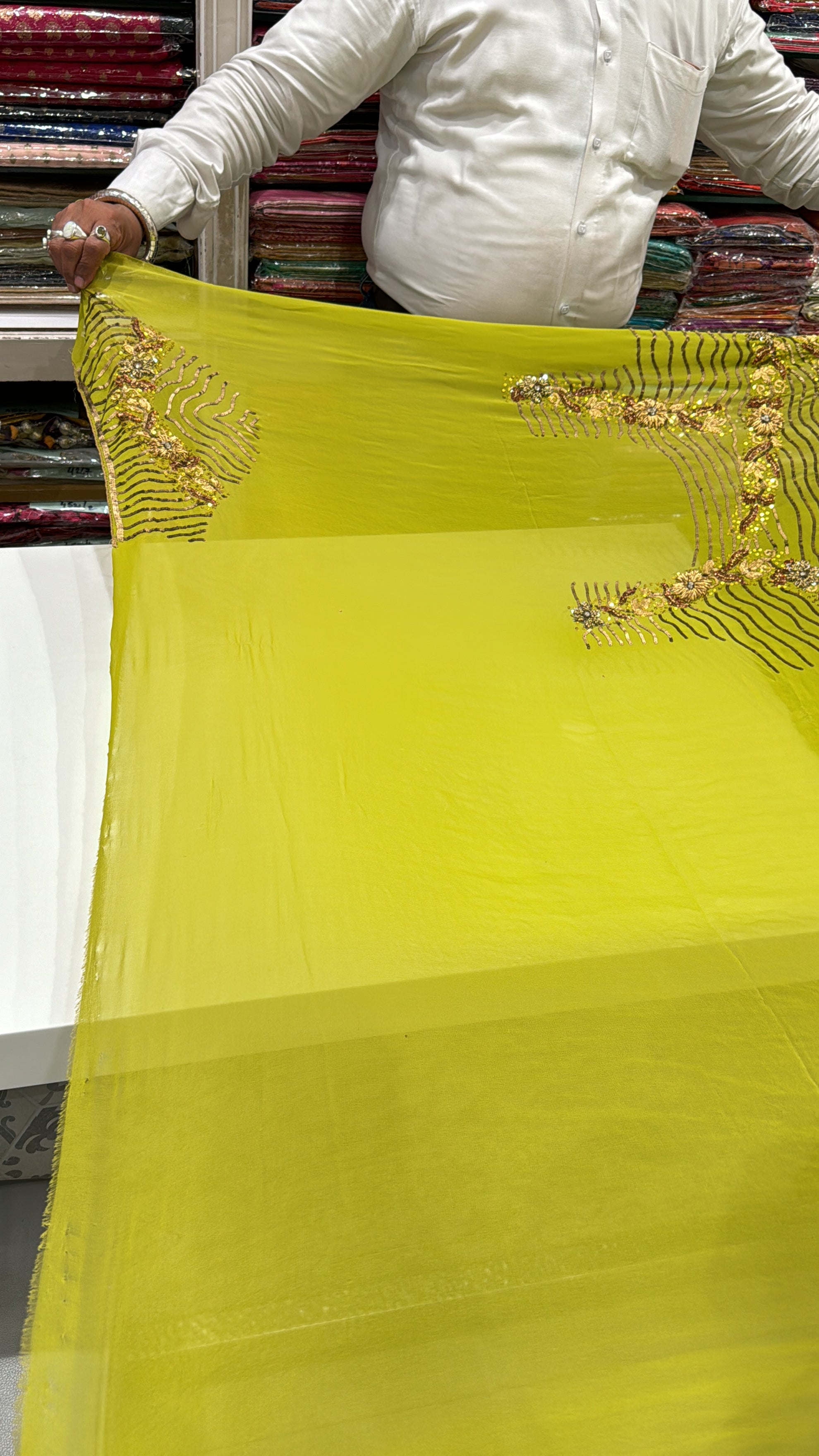 Green Georgette Antique Zardosi Hand Embroidery Saree