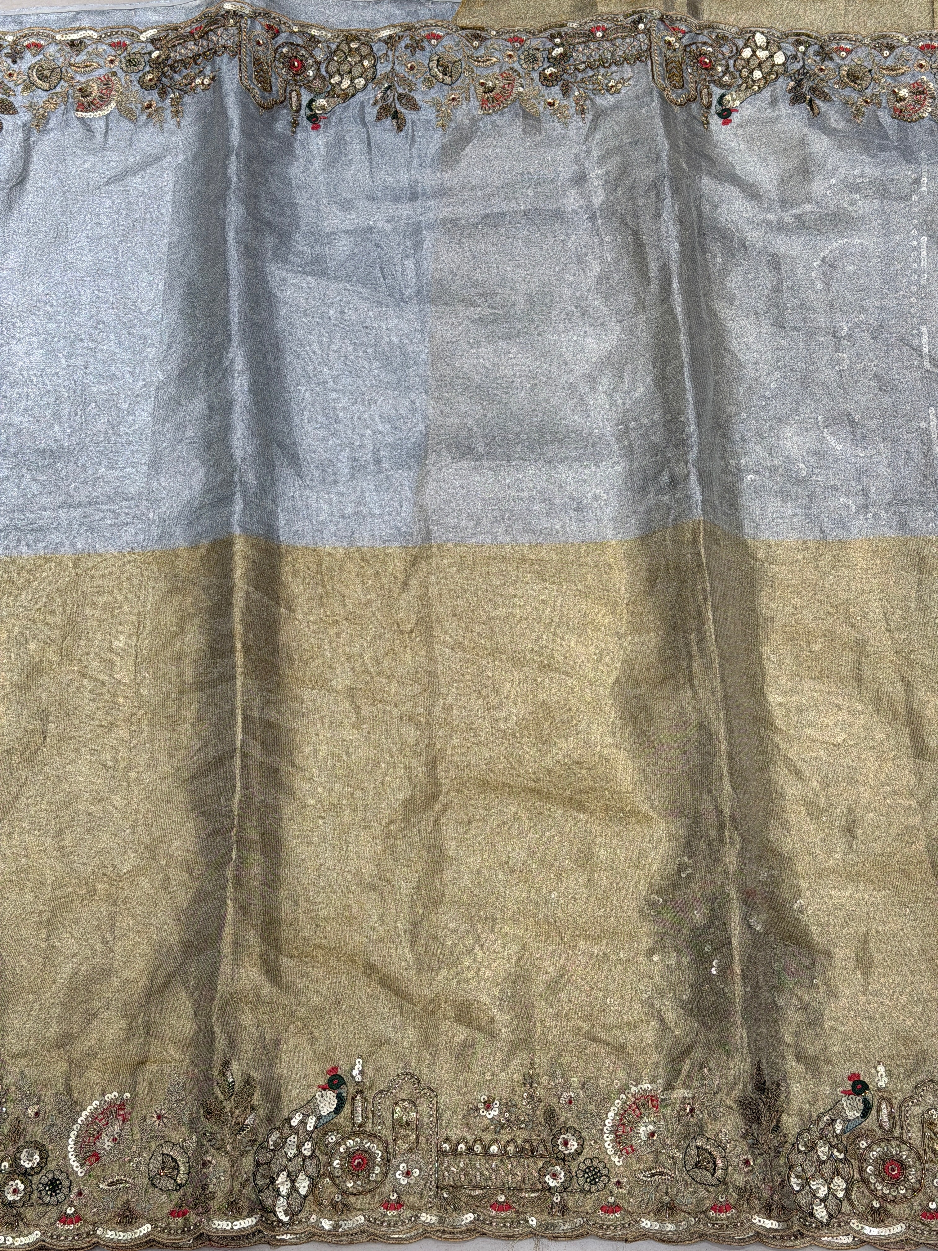 Tissue Silver Golden Embroidery Saree