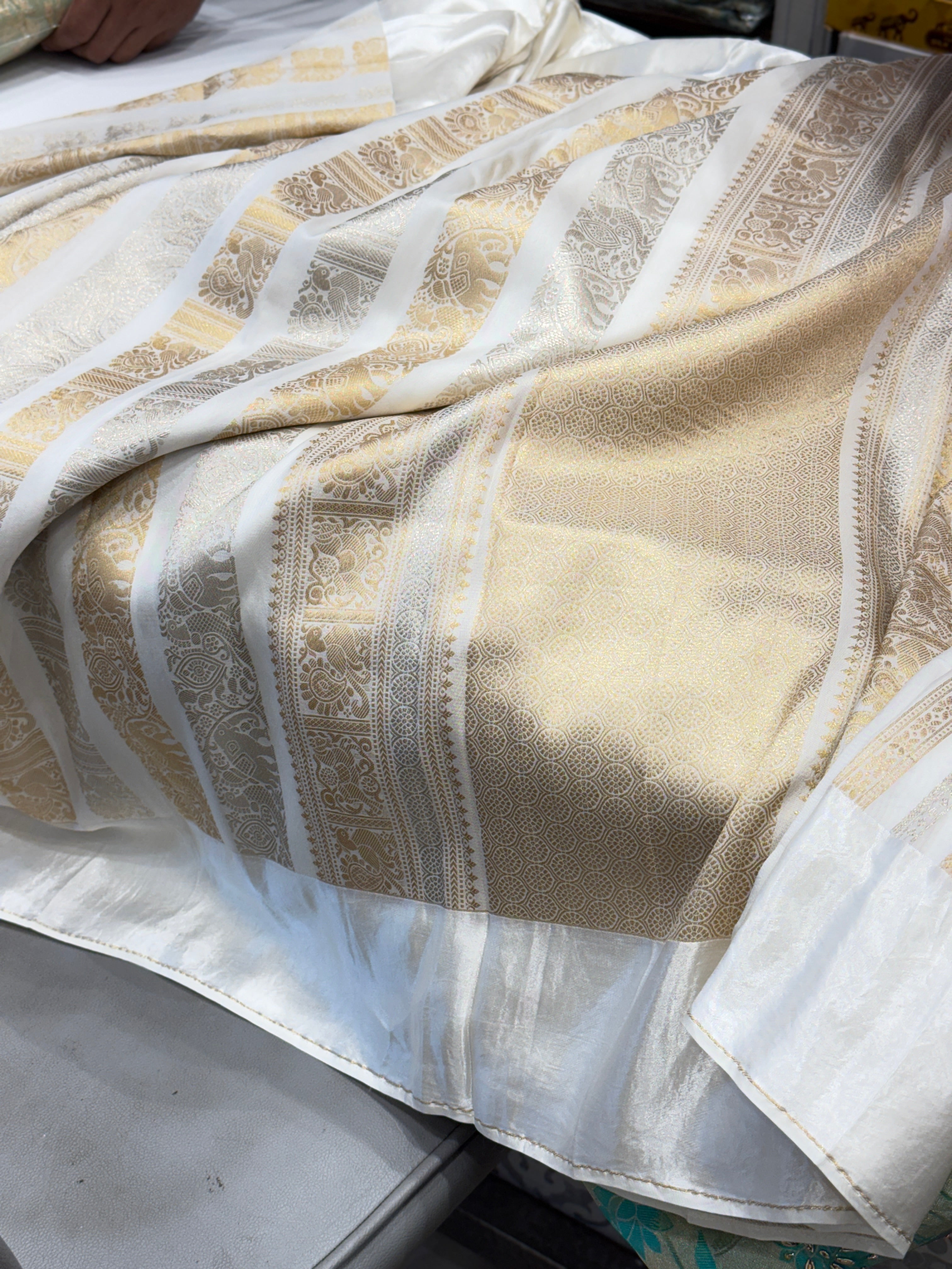 Nita Ambani Inspired White Contemporary Banarasi Saree