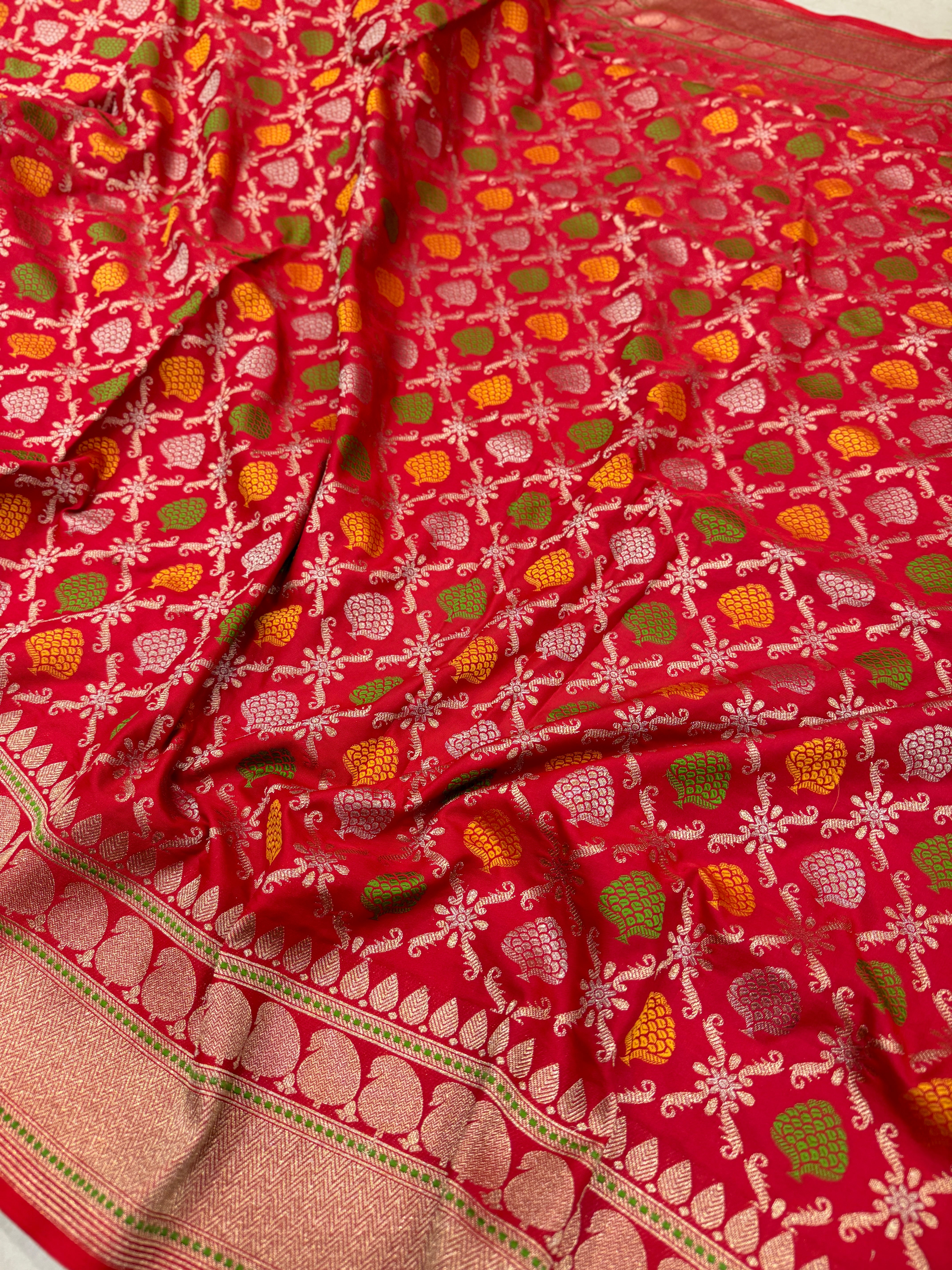 Red Pine Butta Banarasi Silk Saree