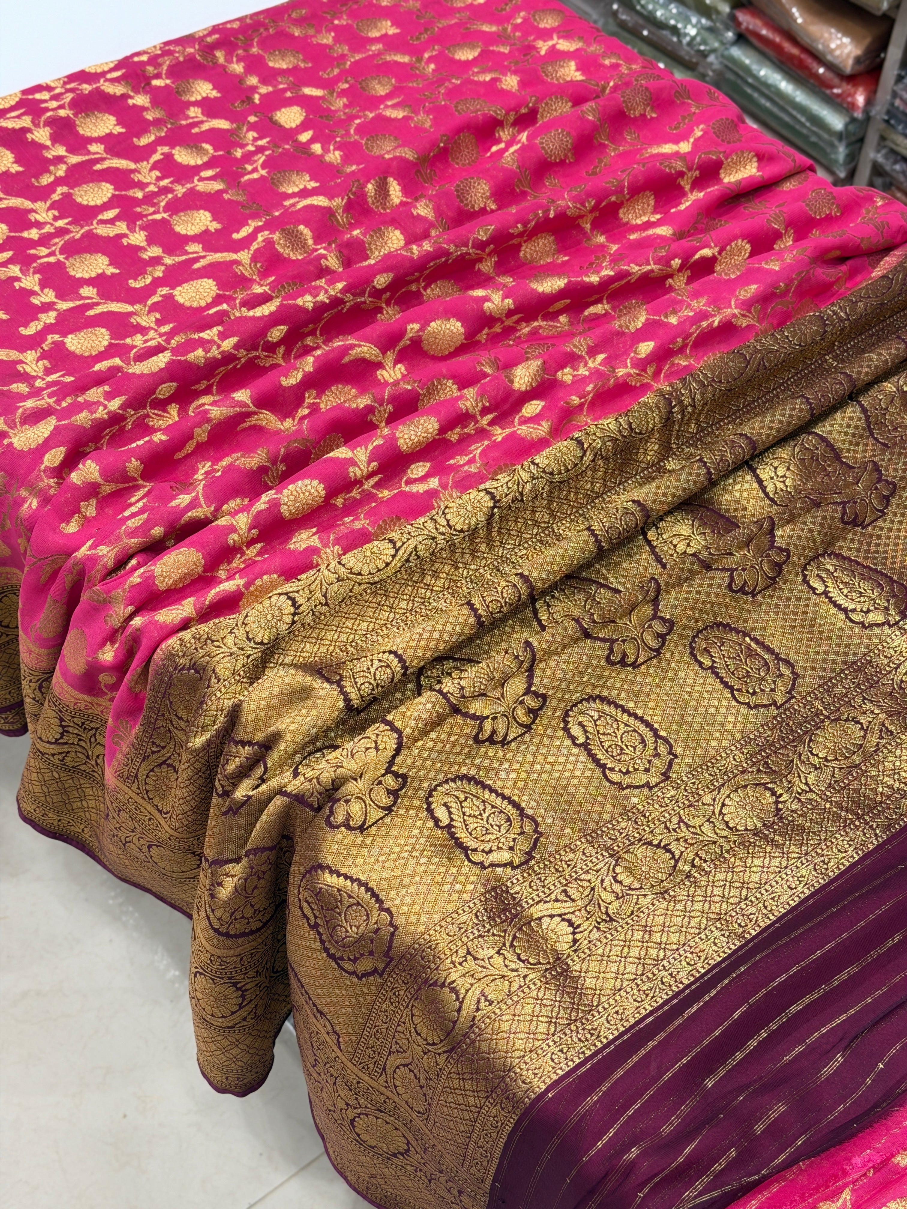 Rani Magenta Jaal Banarasi Khaddi Georgette Saree