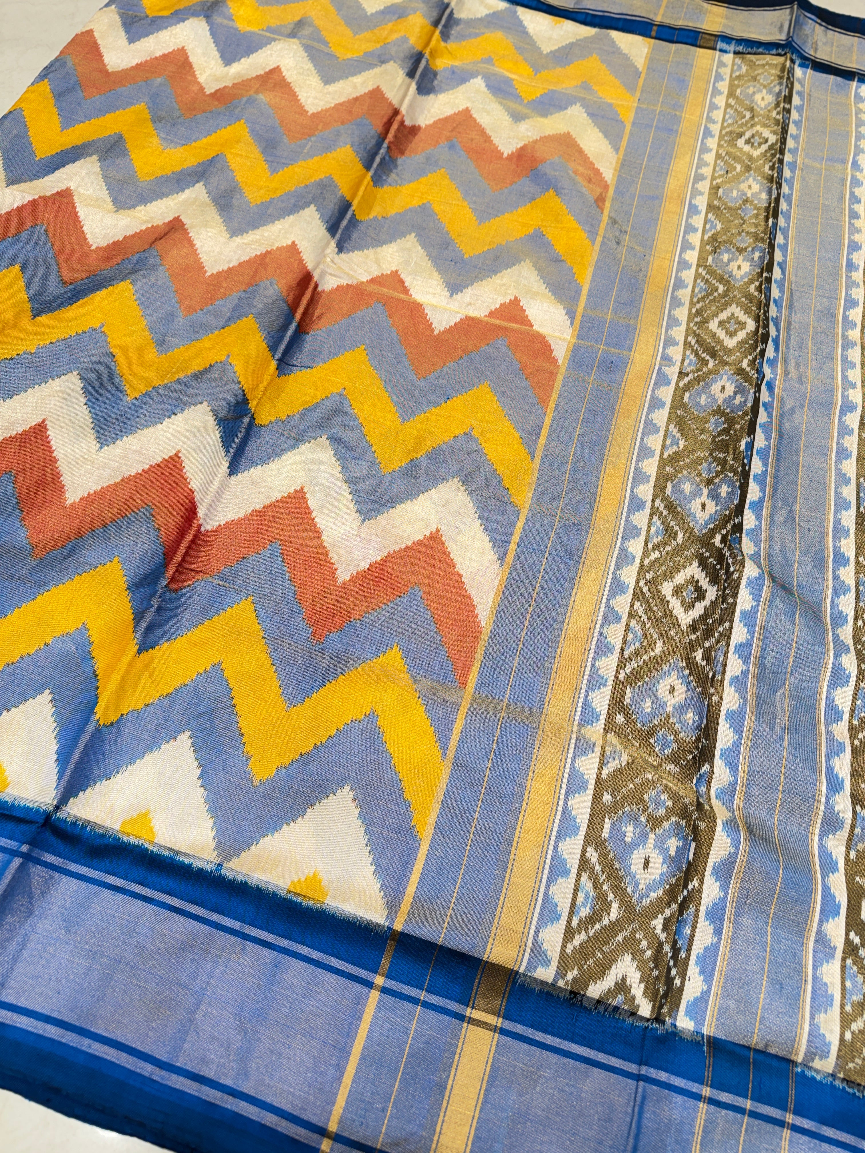 Contemporary Leheriya Tissue Patan Ikat Patola Silk Saree