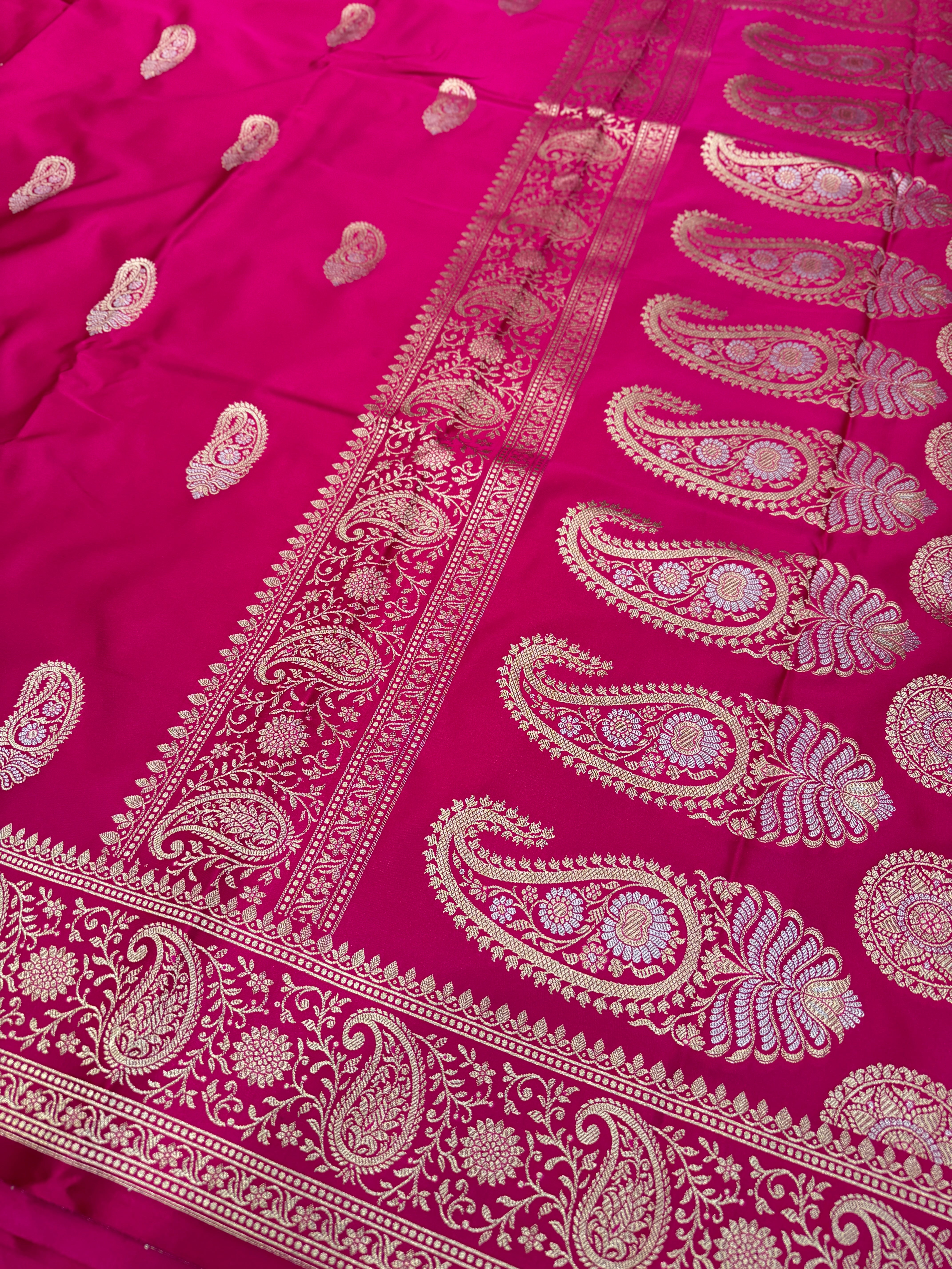 Rani Pink Sona Roopa Keri Butta Banarasi Silk Saree