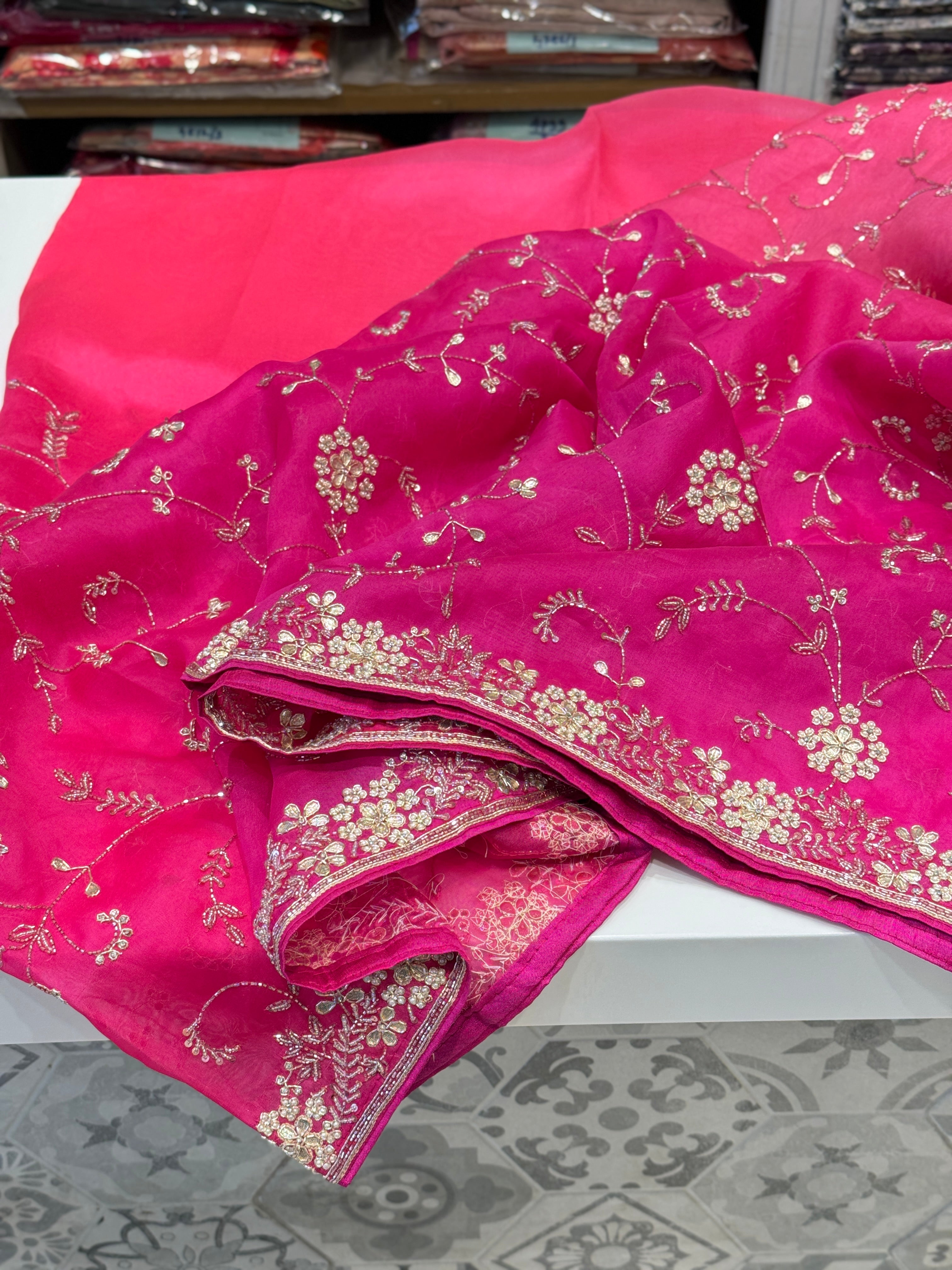 Shaded Organza Zardosi Sequin Jaal Saree