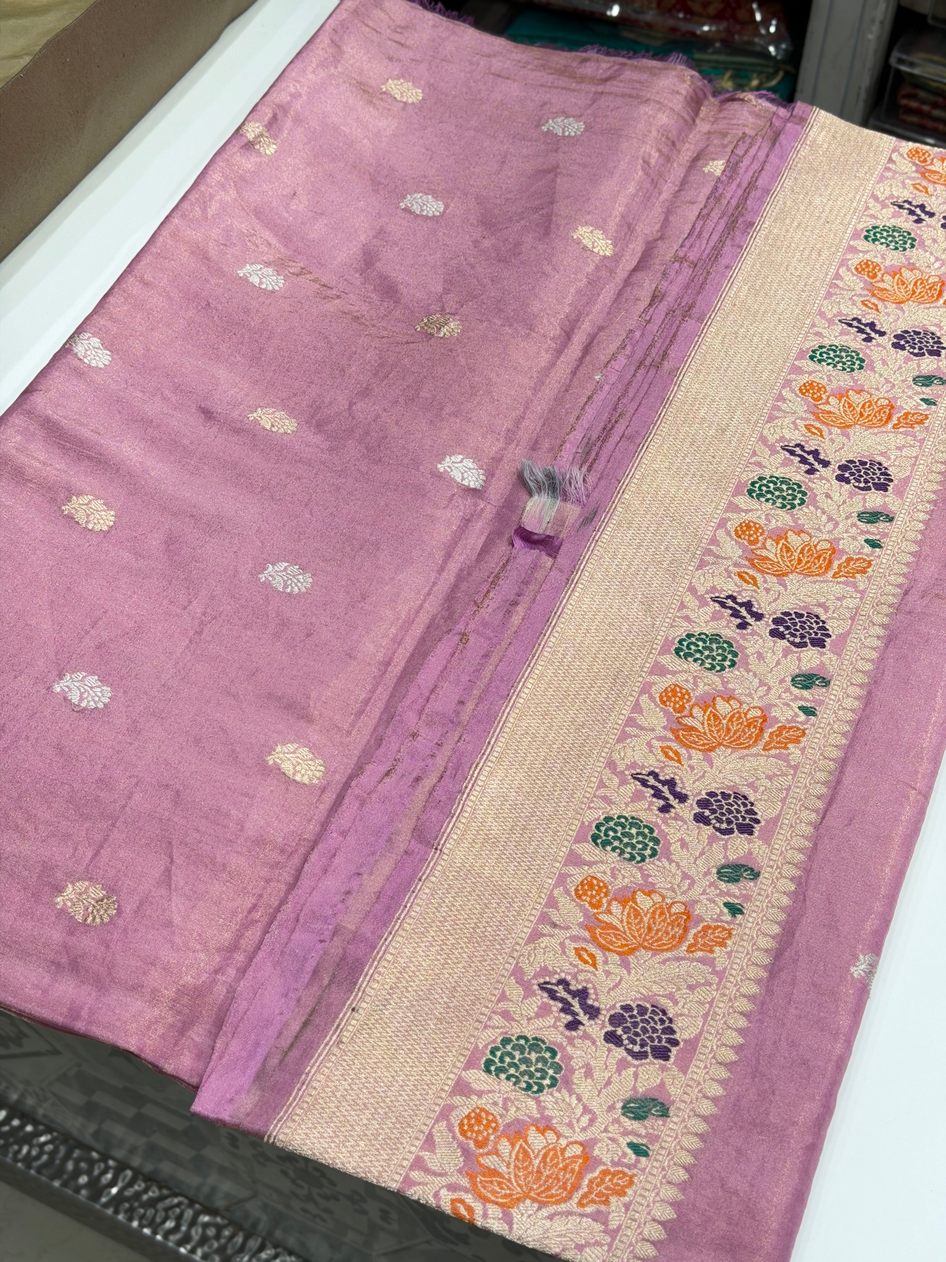 Pink Banarasi Katan Silk Tissue Handloom Kadwa Weave Saree