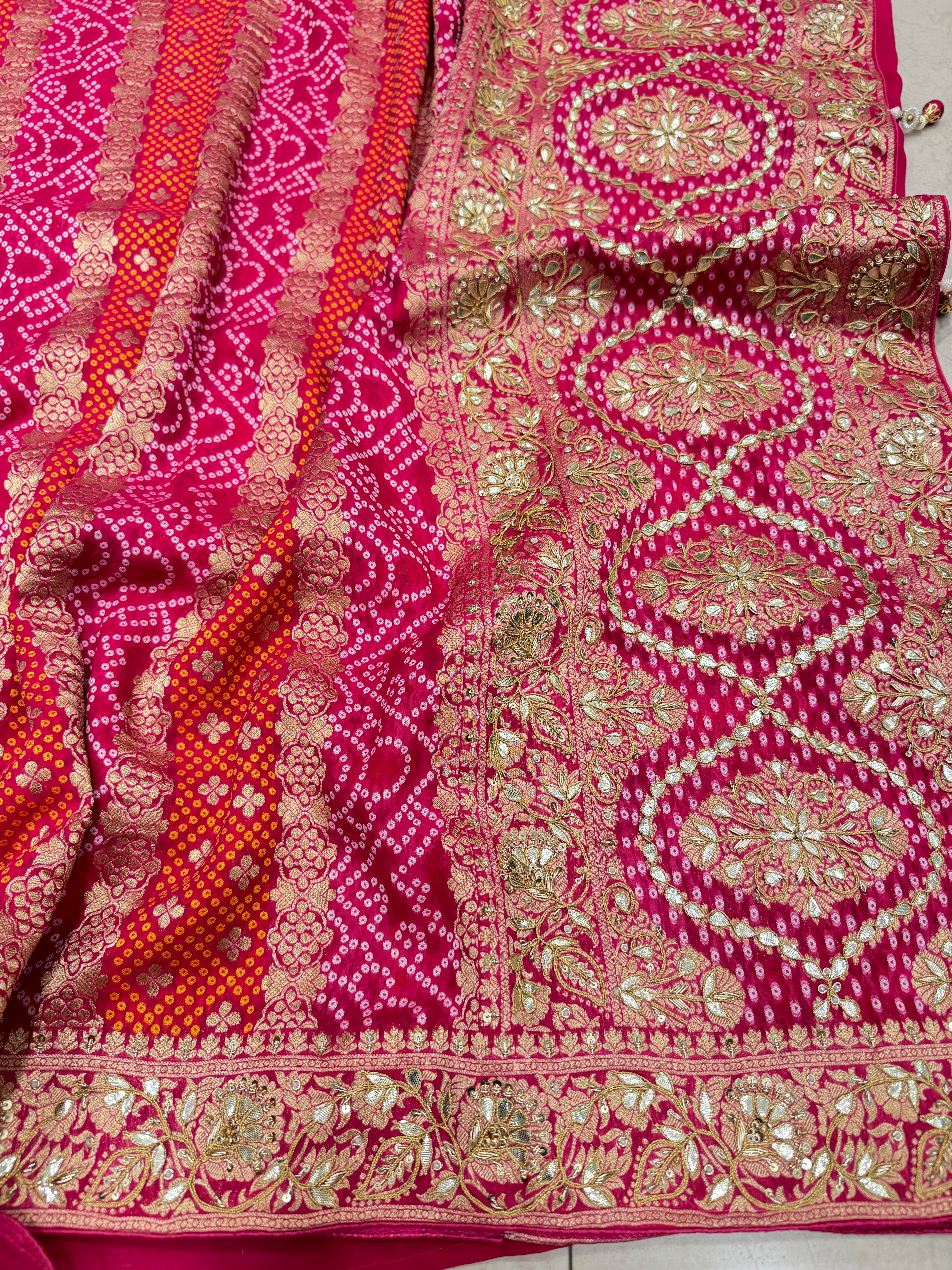 Rani Gotapatti Woven Bandhej Saree
