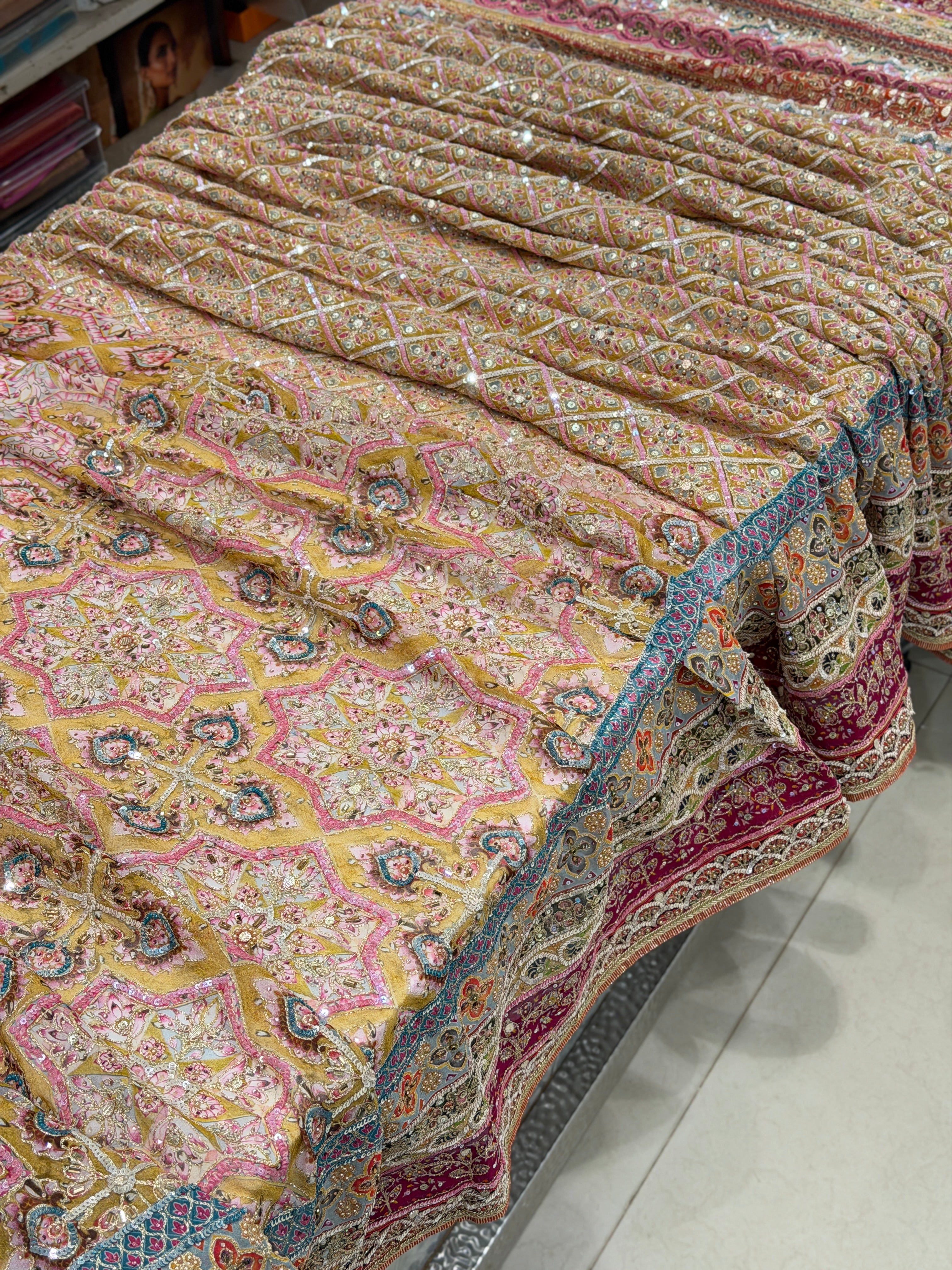 Pink TT inspired Half Half Banarasi Crepe Hand Embroidery Saree