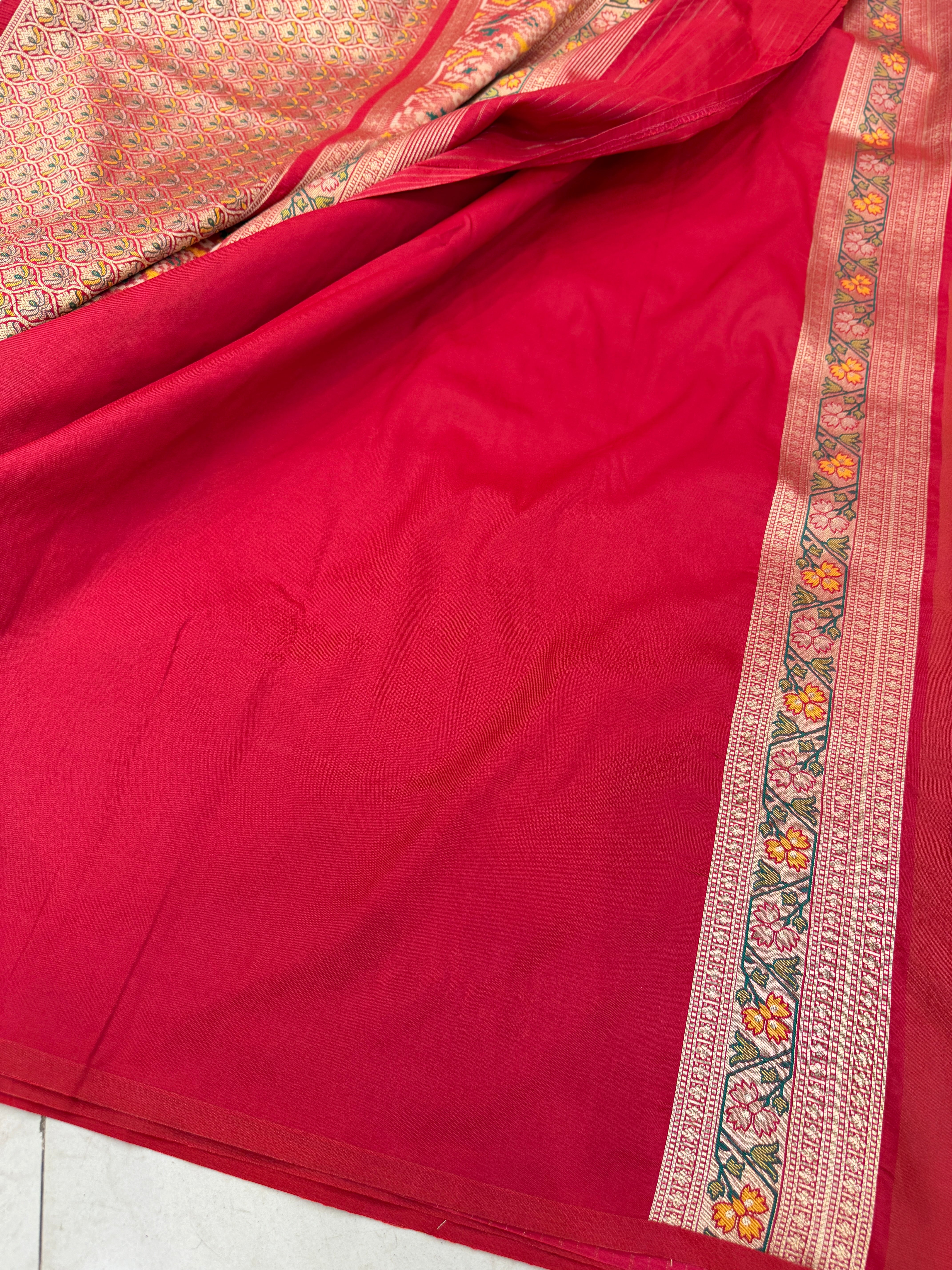 Rani Pink Ikat Patola Banarasi Weaved Jaal Saree