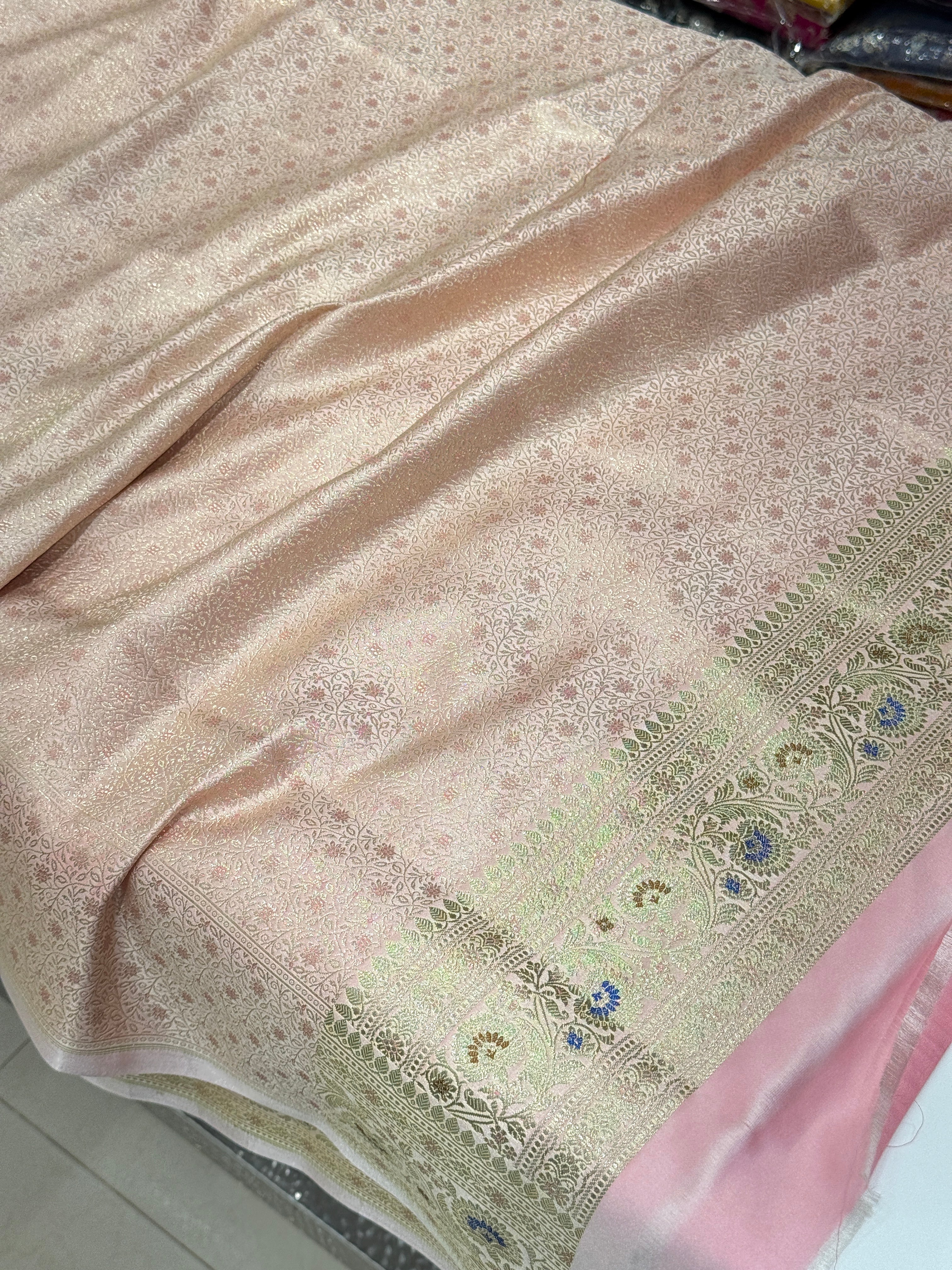 Pink Banarasi Meena Border Butti Saree