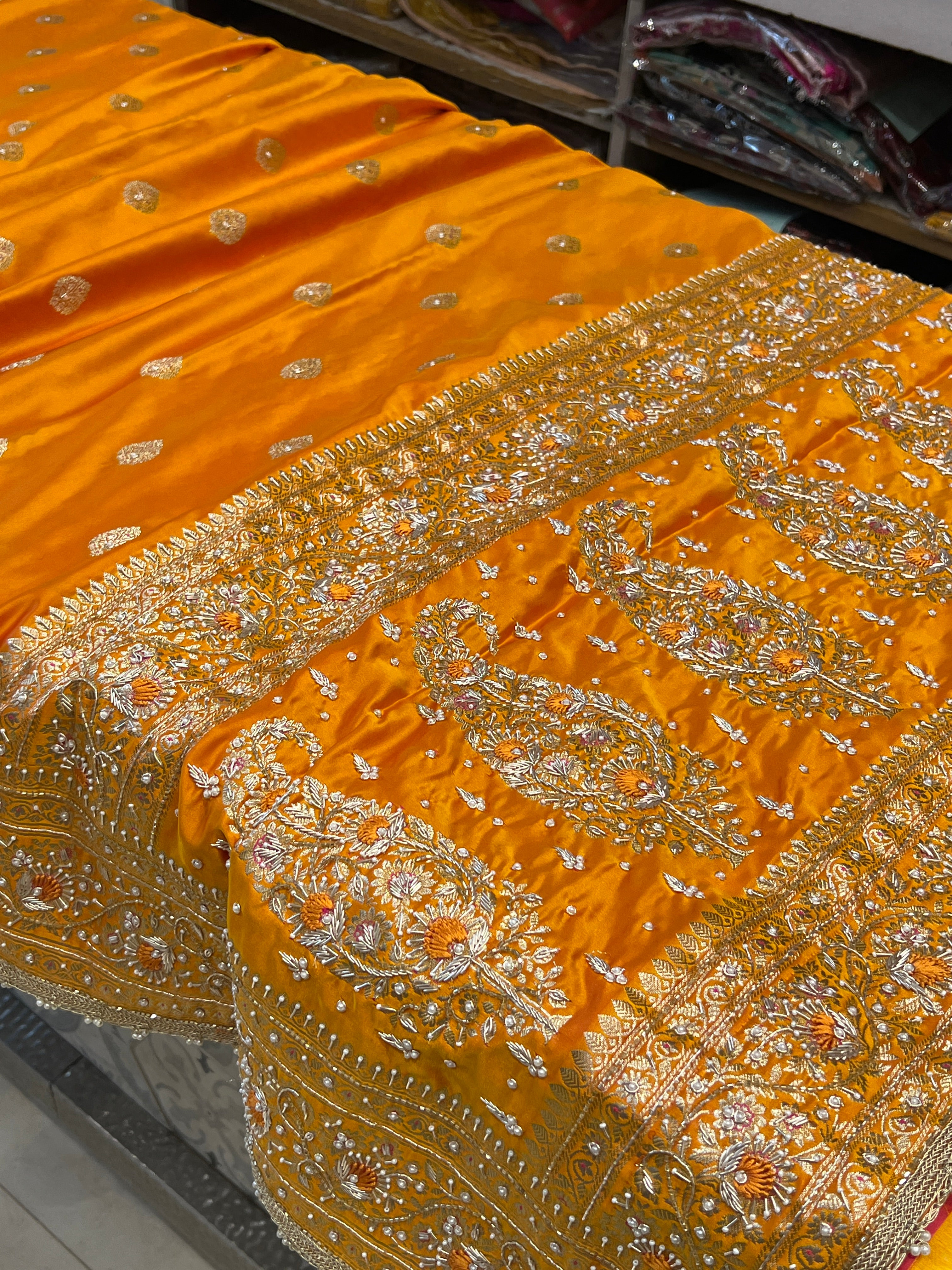 Mango Yellow Banarasi Buttas Resham Zardosi Hand Embroidery