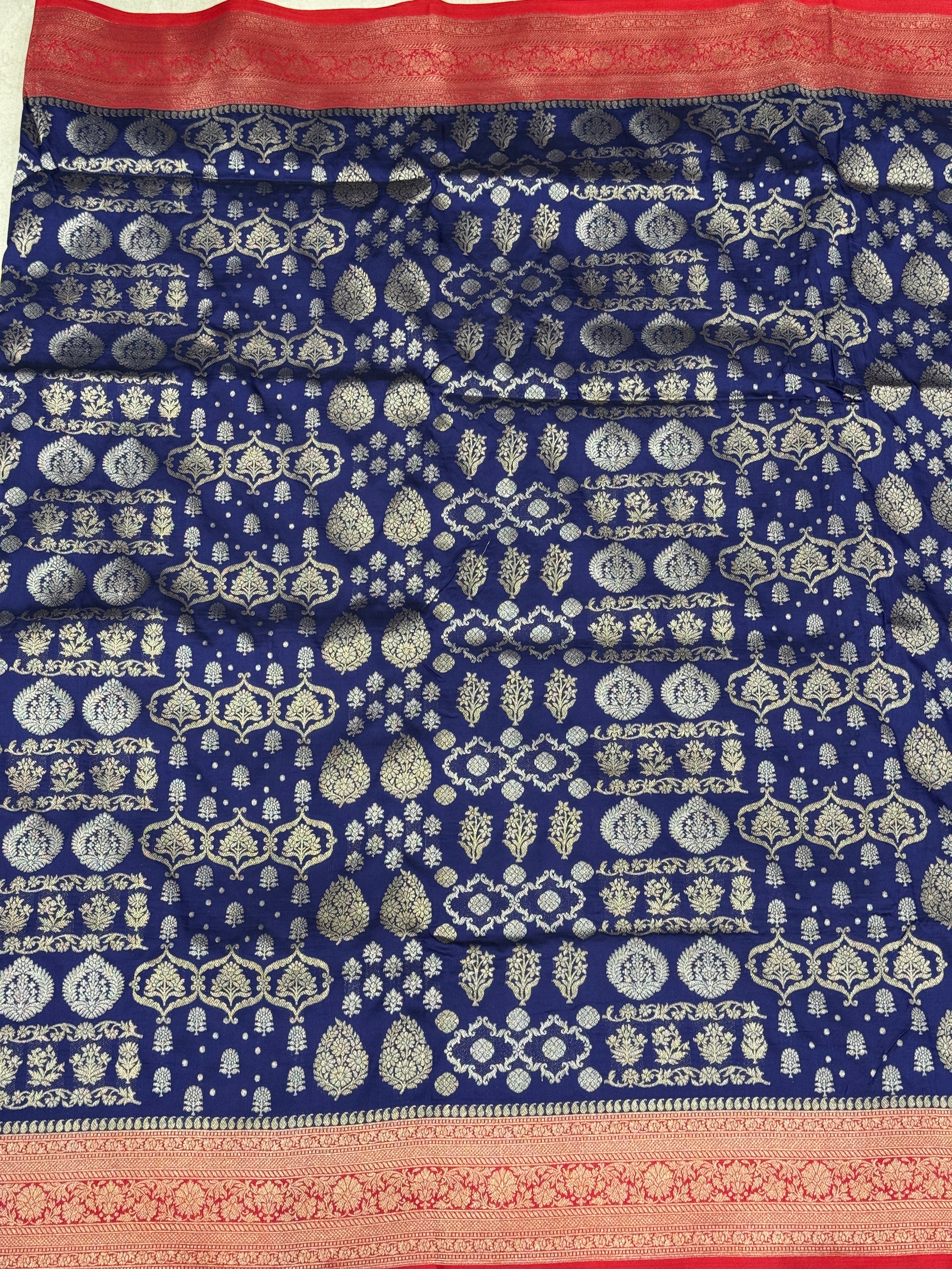Blue Banarasi Silk Contrast Border Saree