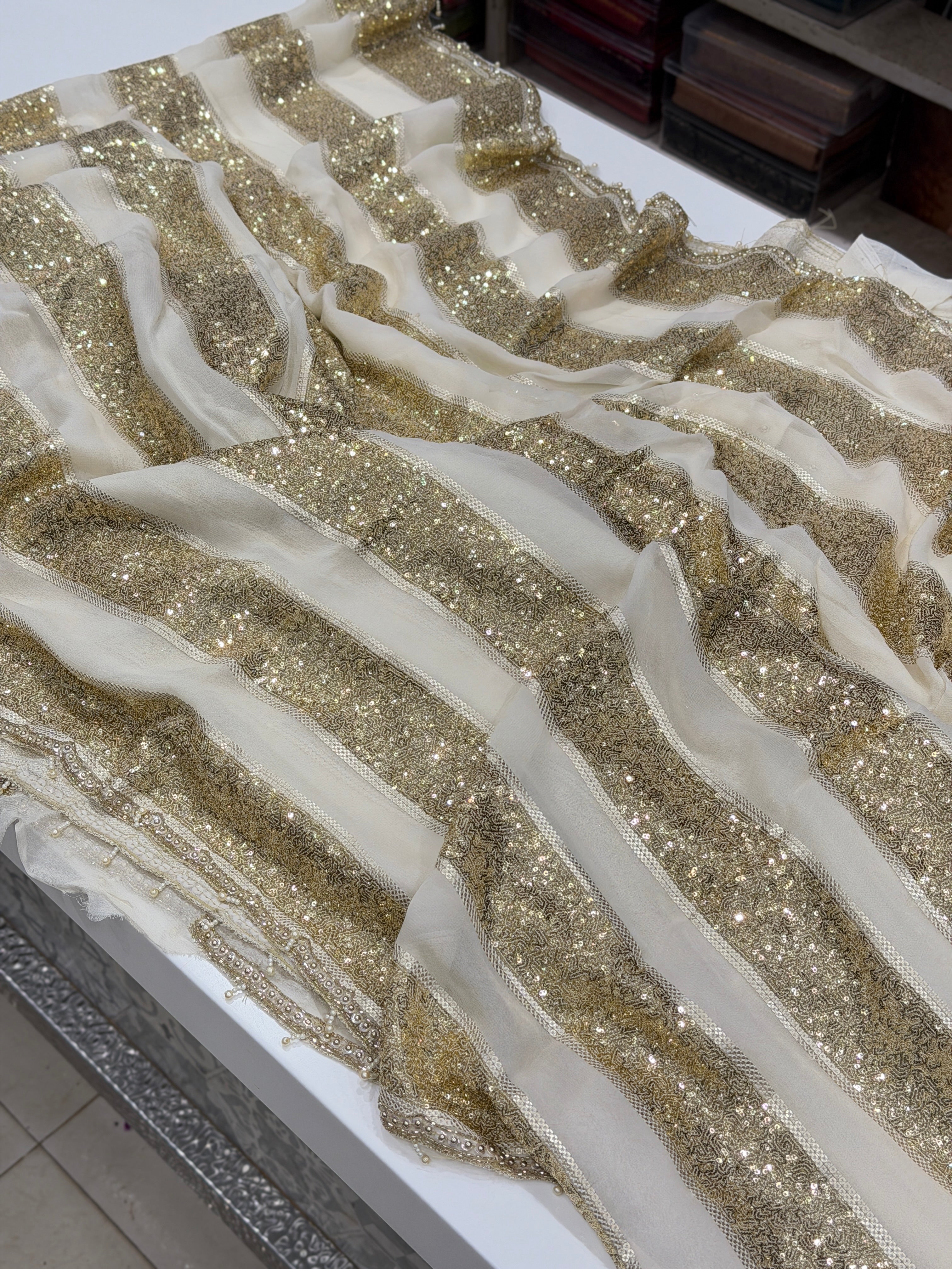 White Georgette Sequin Contemporary Saree