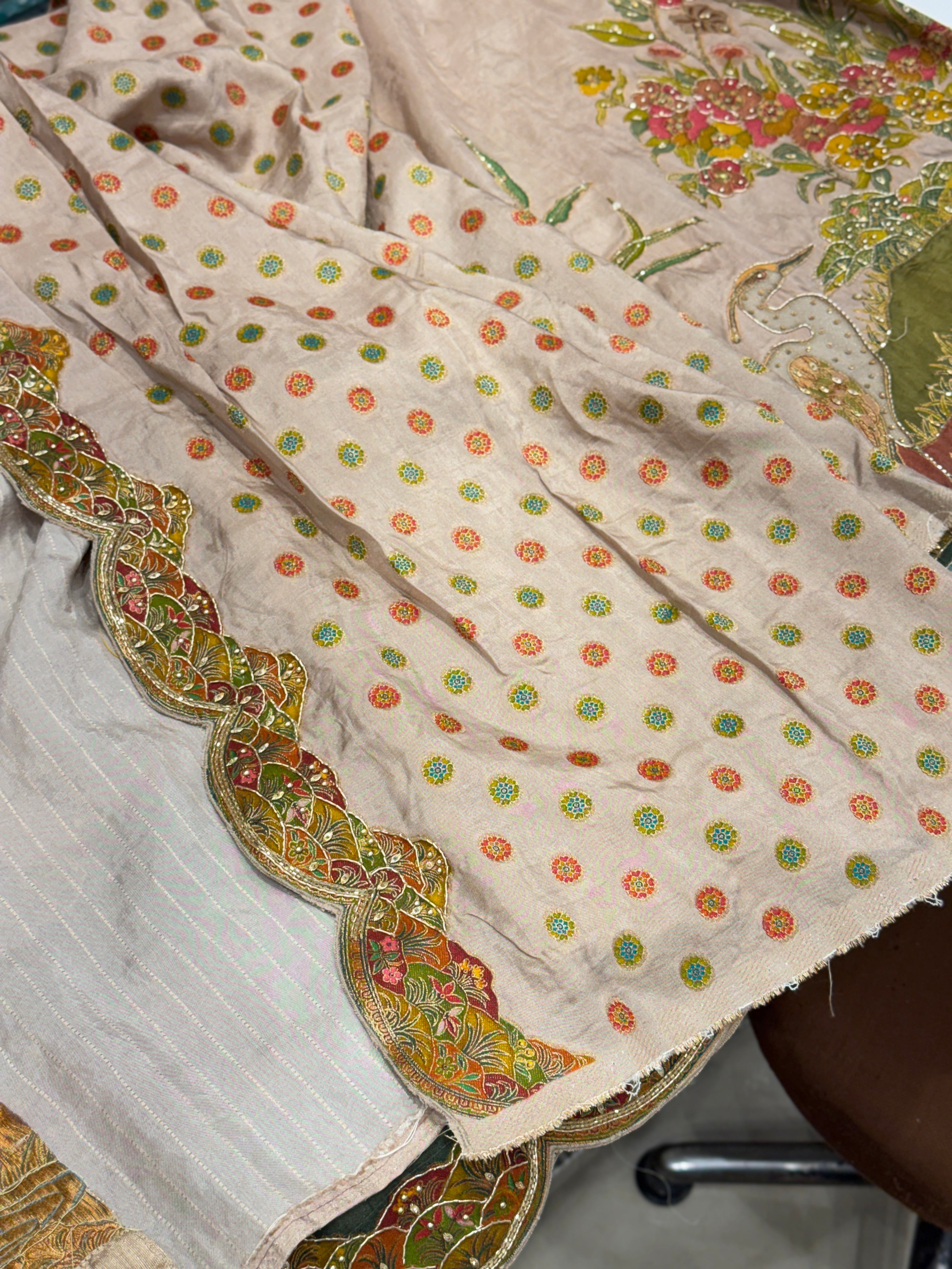 Nude Beige Landscape Hand Embroidery Saree