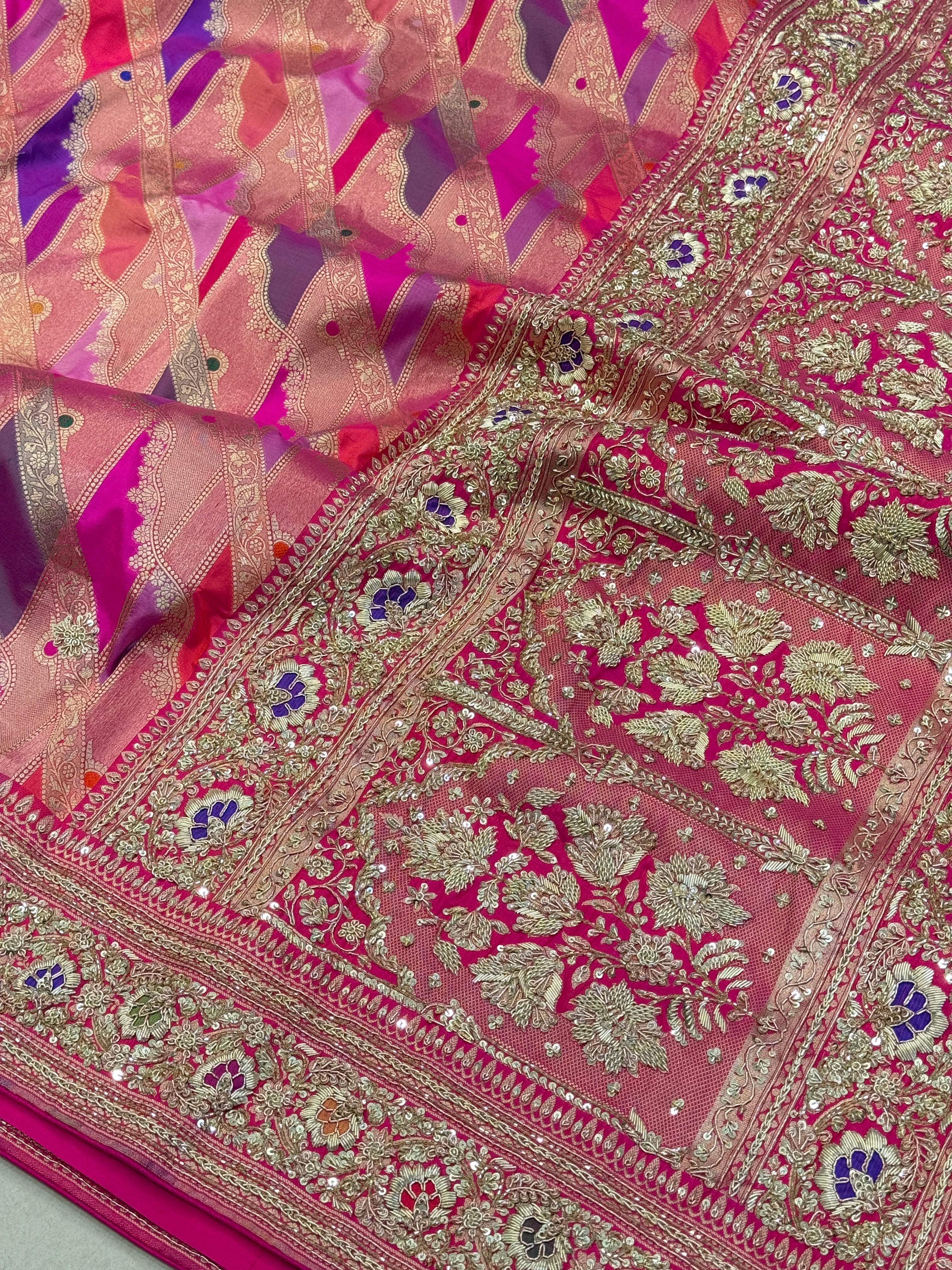 Handloom Banarasi Rangkat with Zardosi Embroidery Saree
