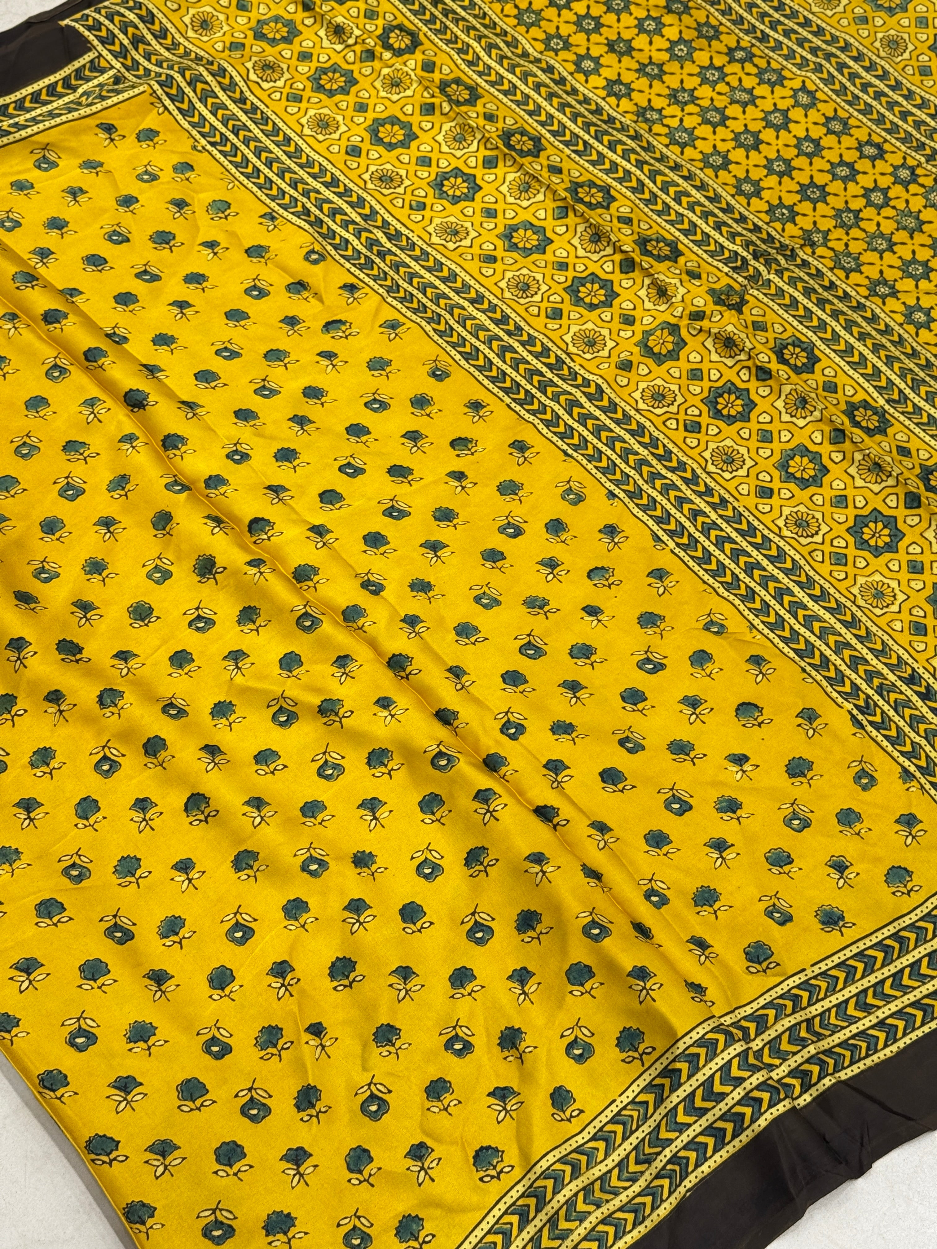 Yellow Butti Modal Silk Ajrakh Saree