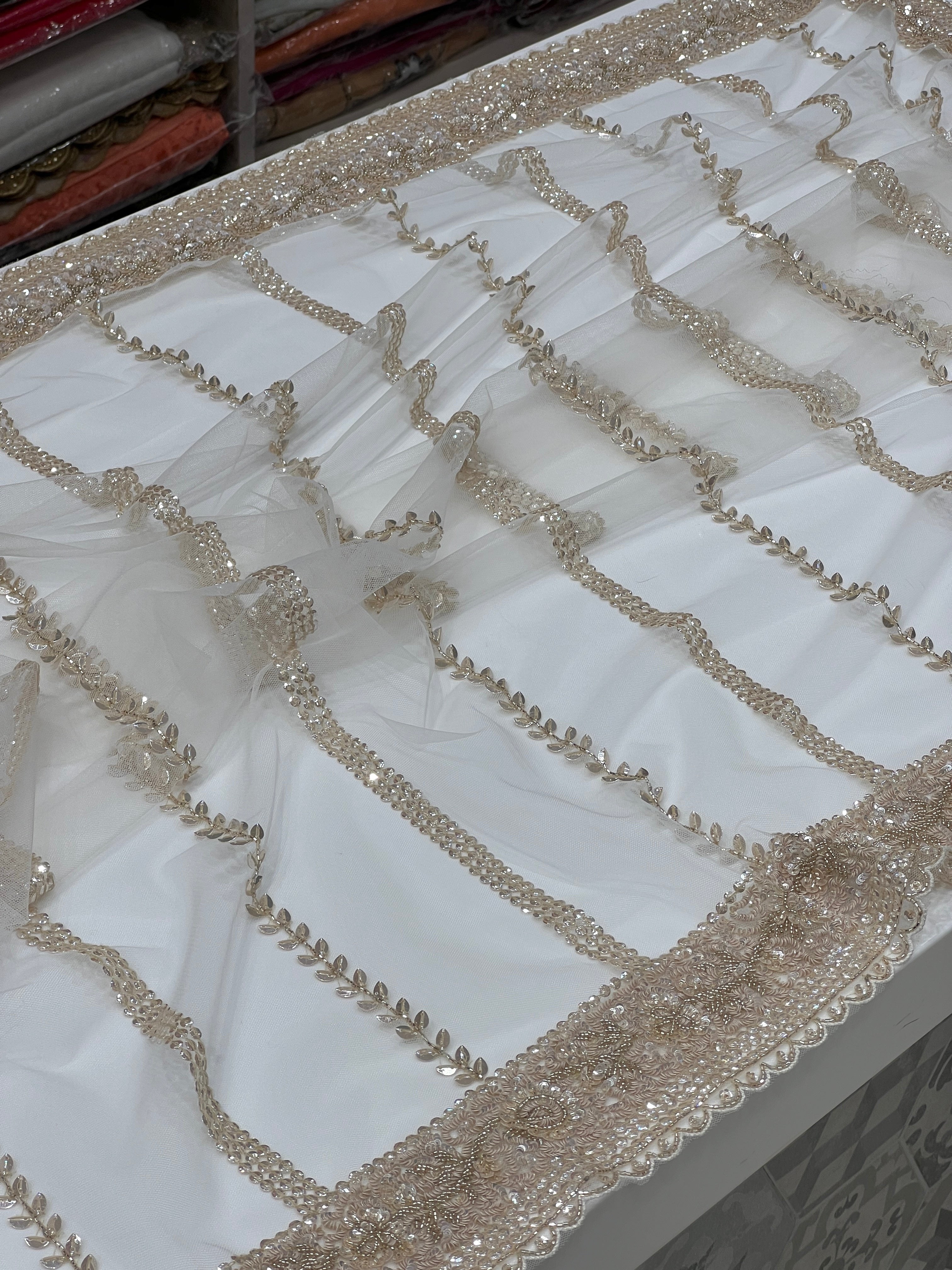White Sequins Cuddana Net Embroidery Saree