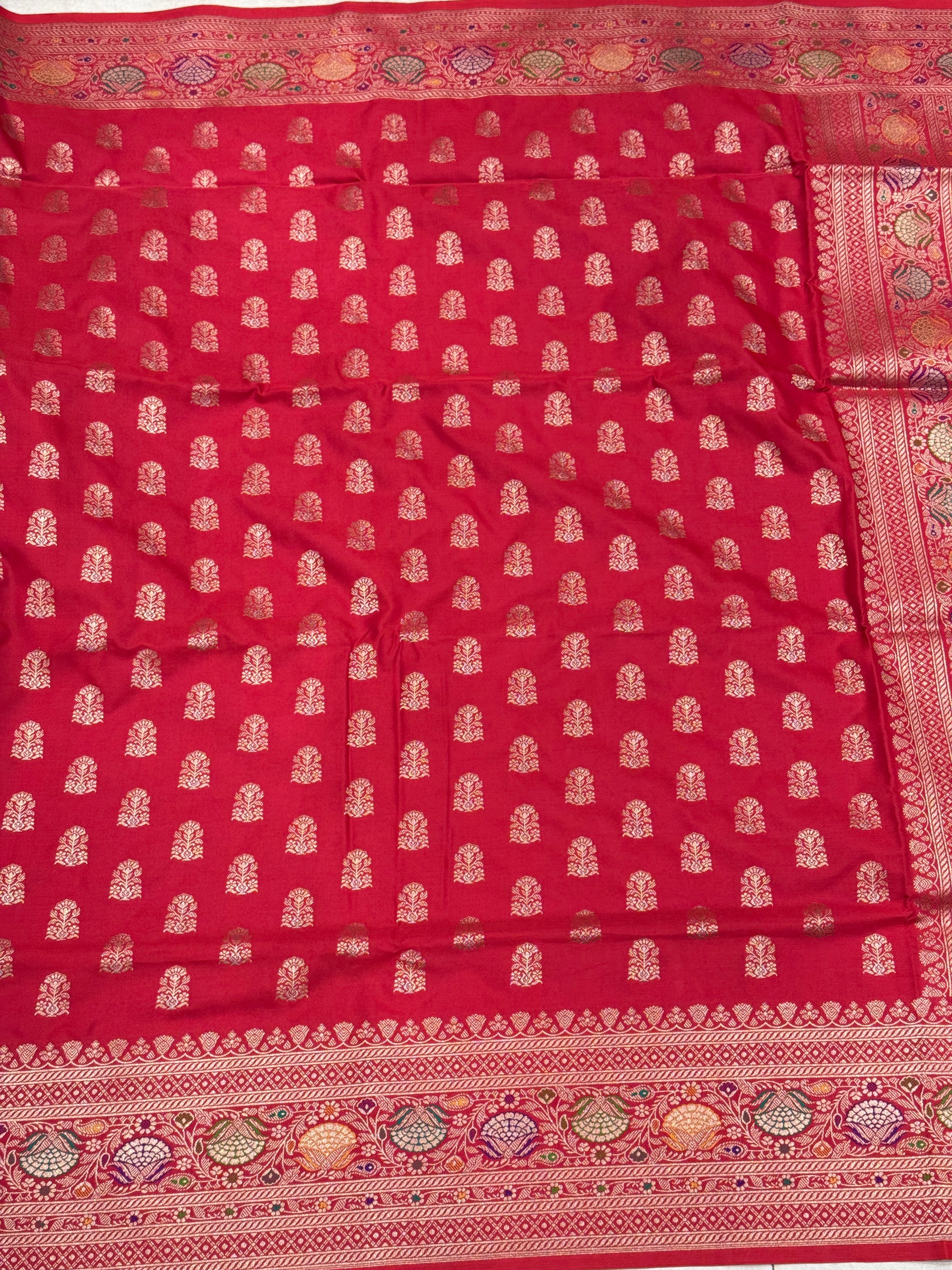 Red Banarasi Silk Butta Meena Border Saree