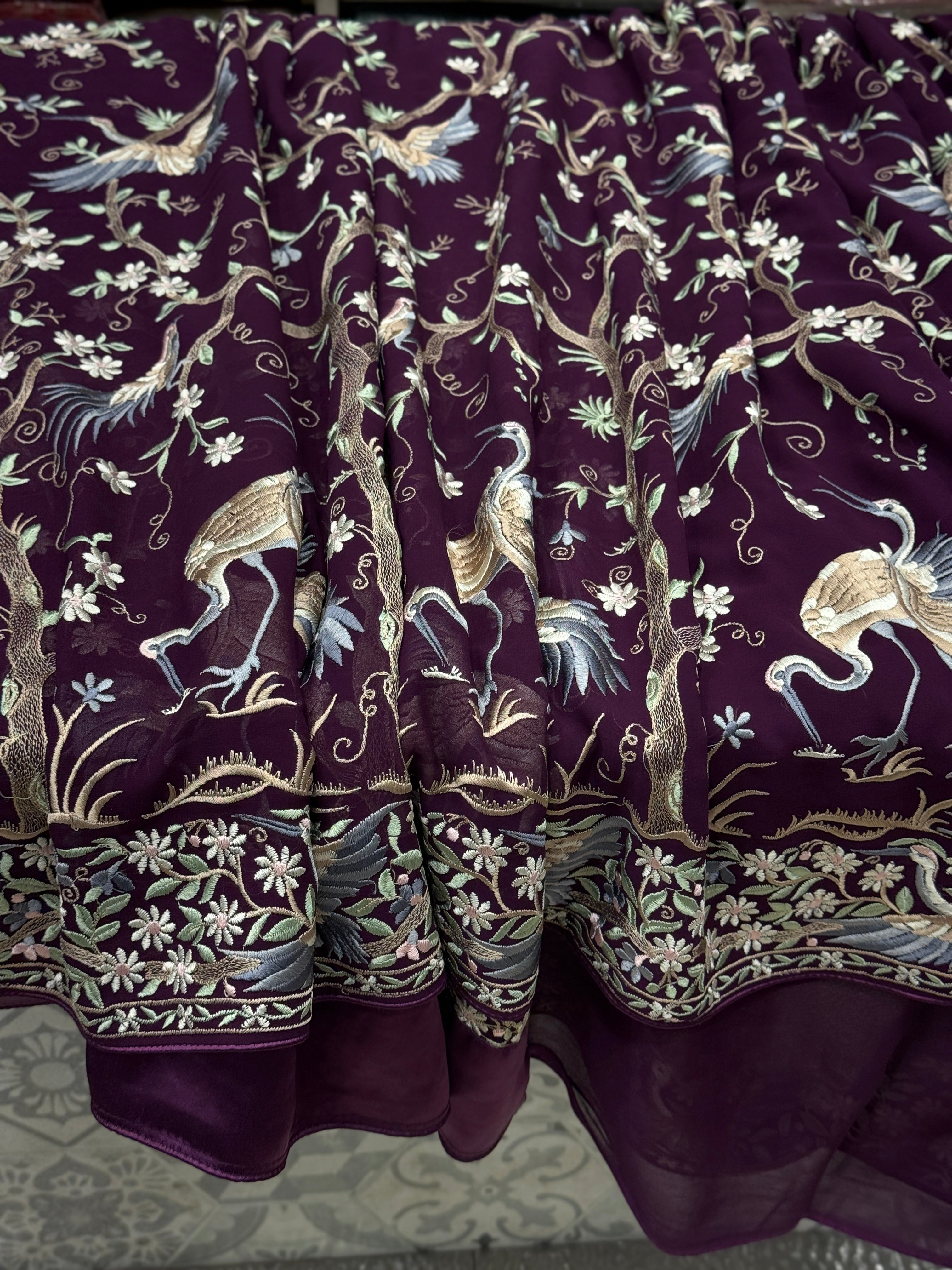 Wine Tree Of Life Flamingo Parsi Gara Saree