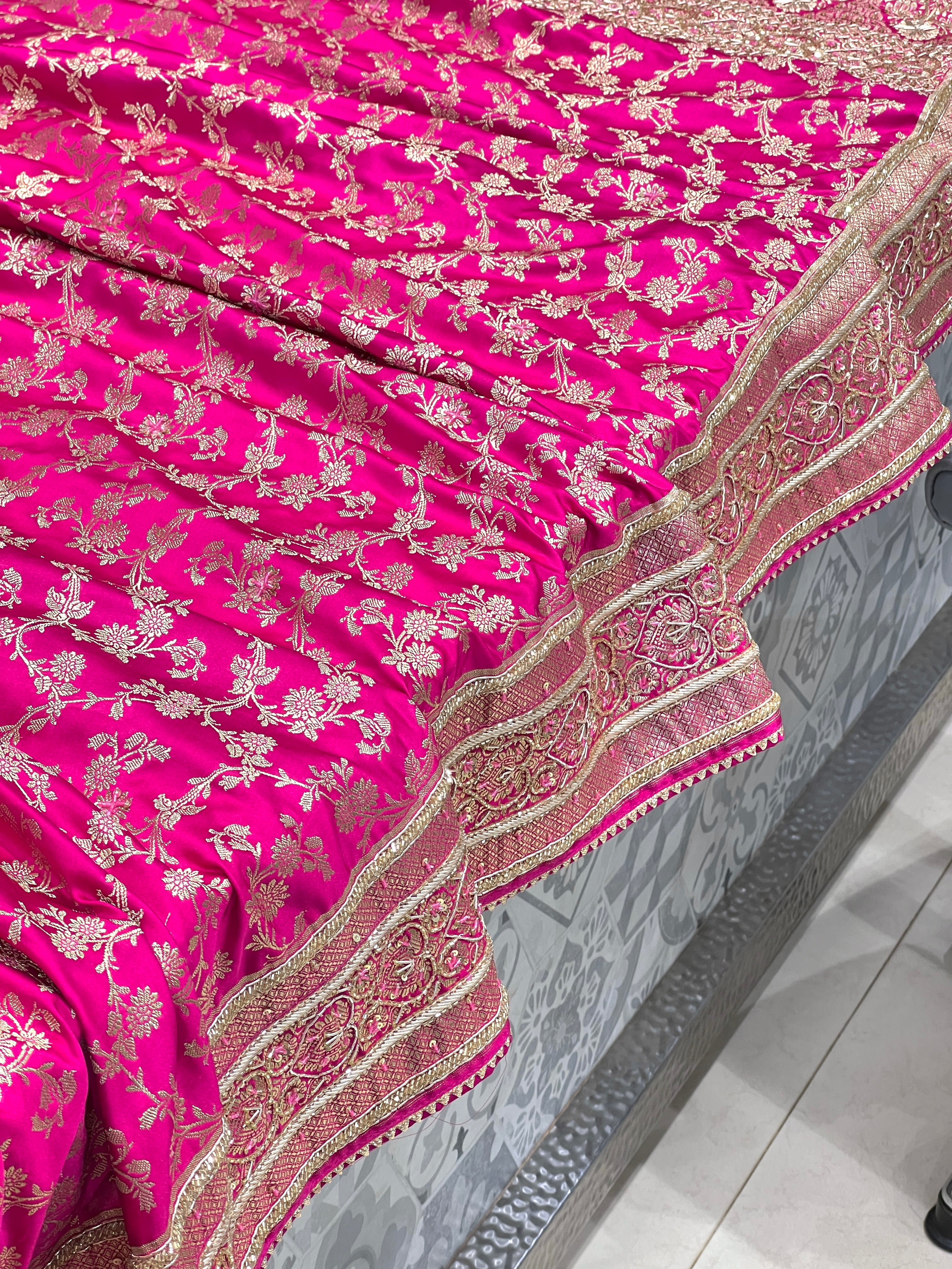 Rani Banarasi Silk Jaal Zardosi Embroidery Saree