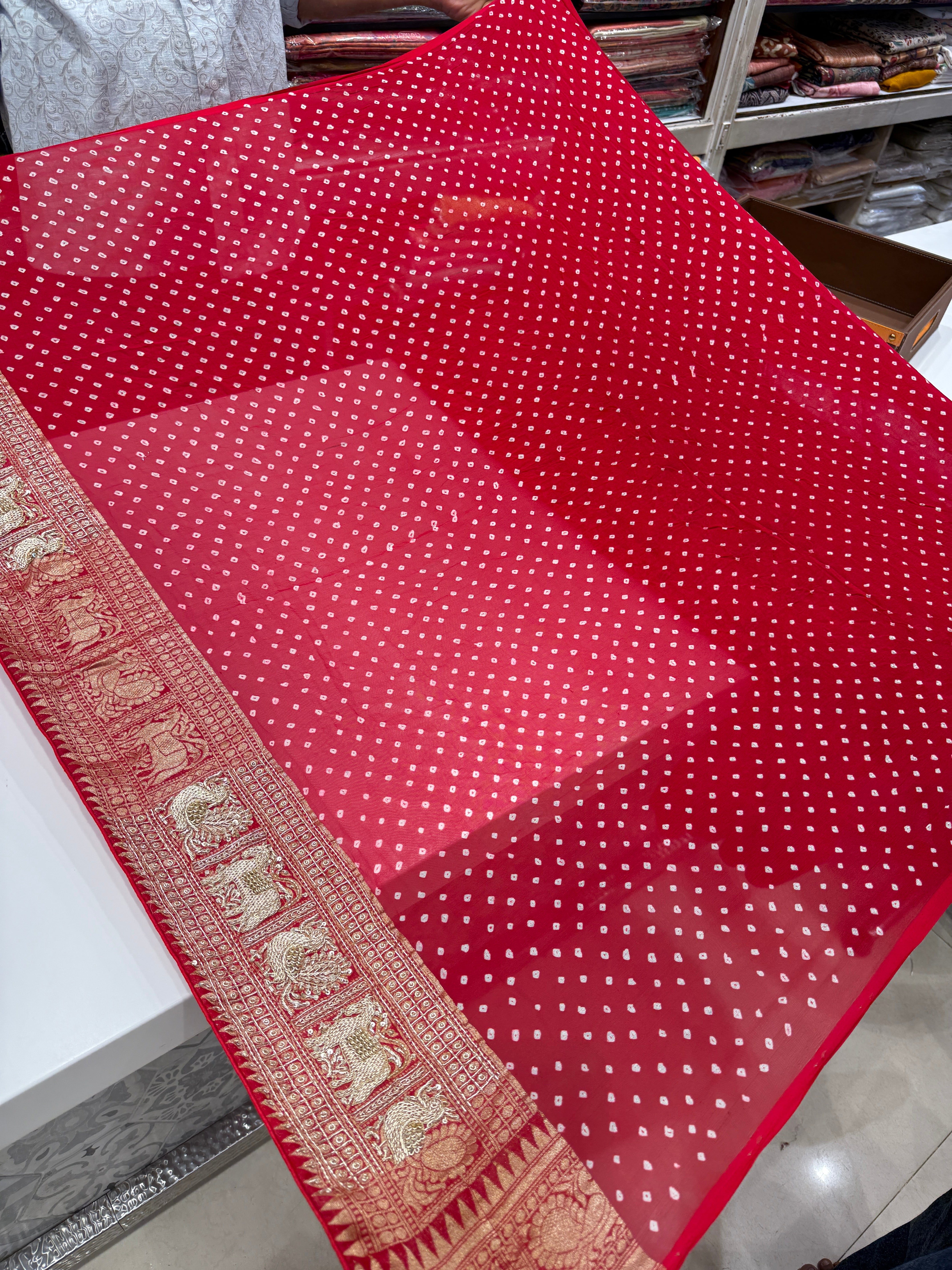 Red Bandhej Patola Zardosi Saree