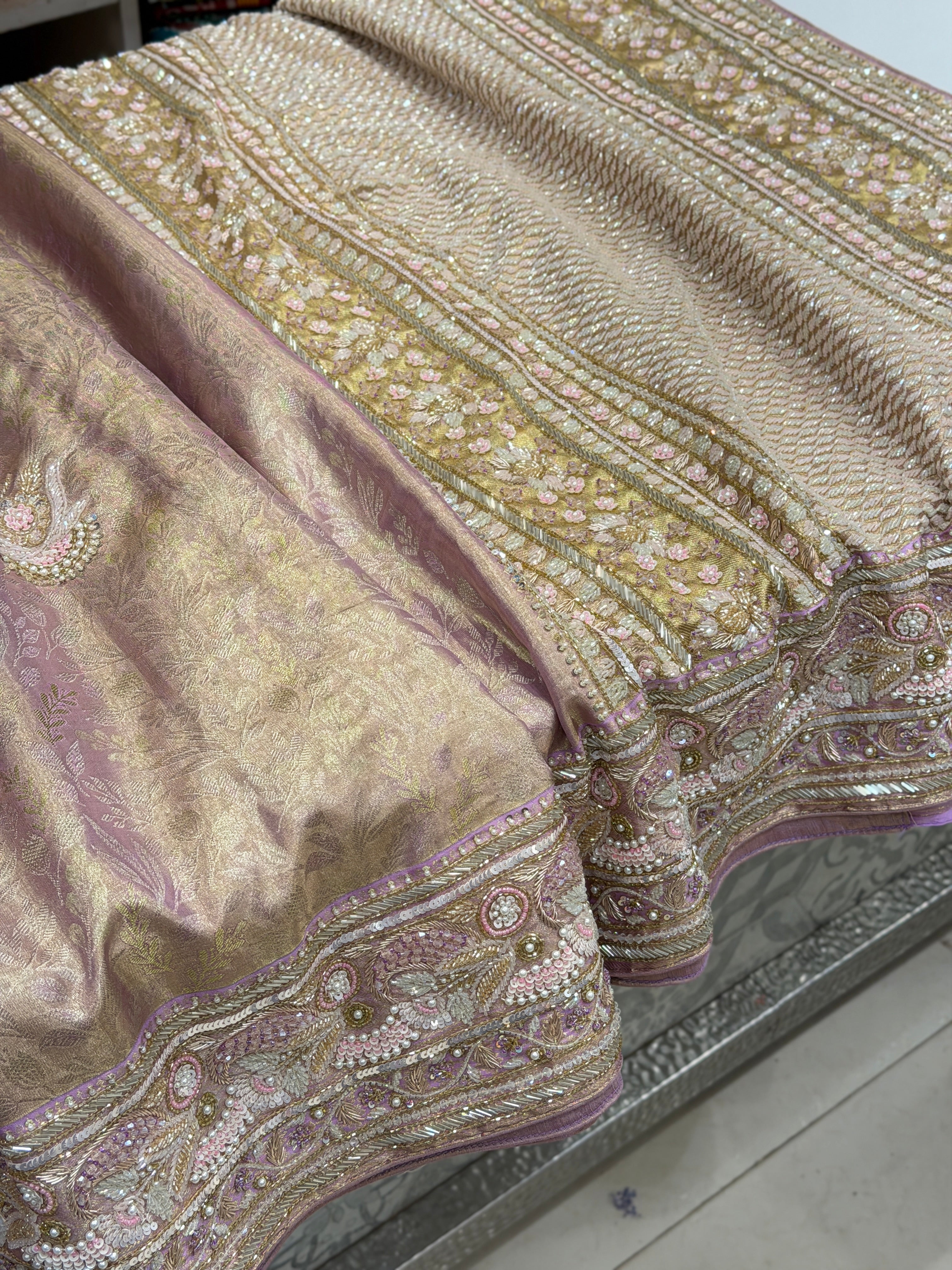 Lilac Floral Tissue Kanjivaram Hand Embroidery Saree